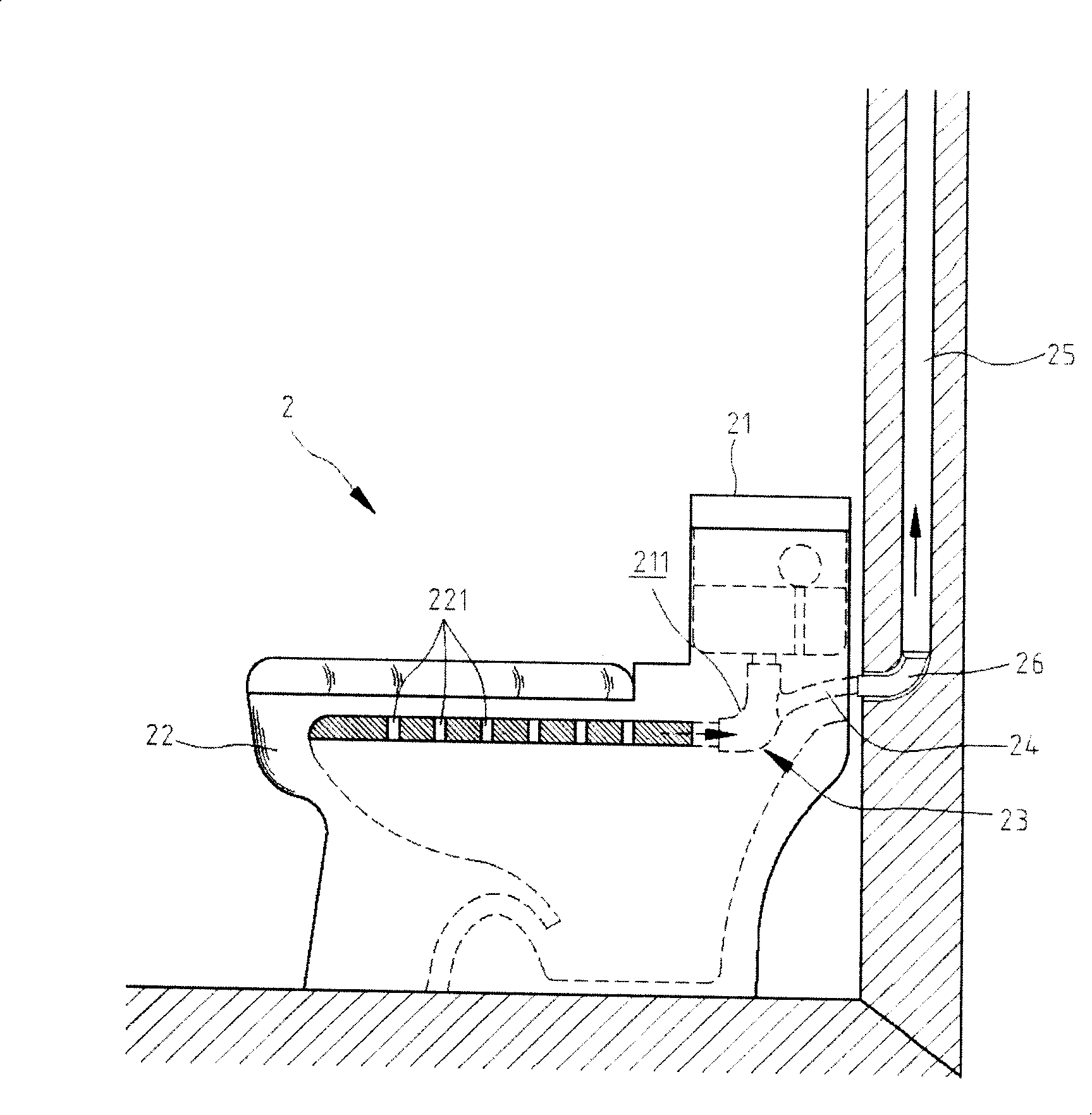 Exhaustion method for flushing water closestool