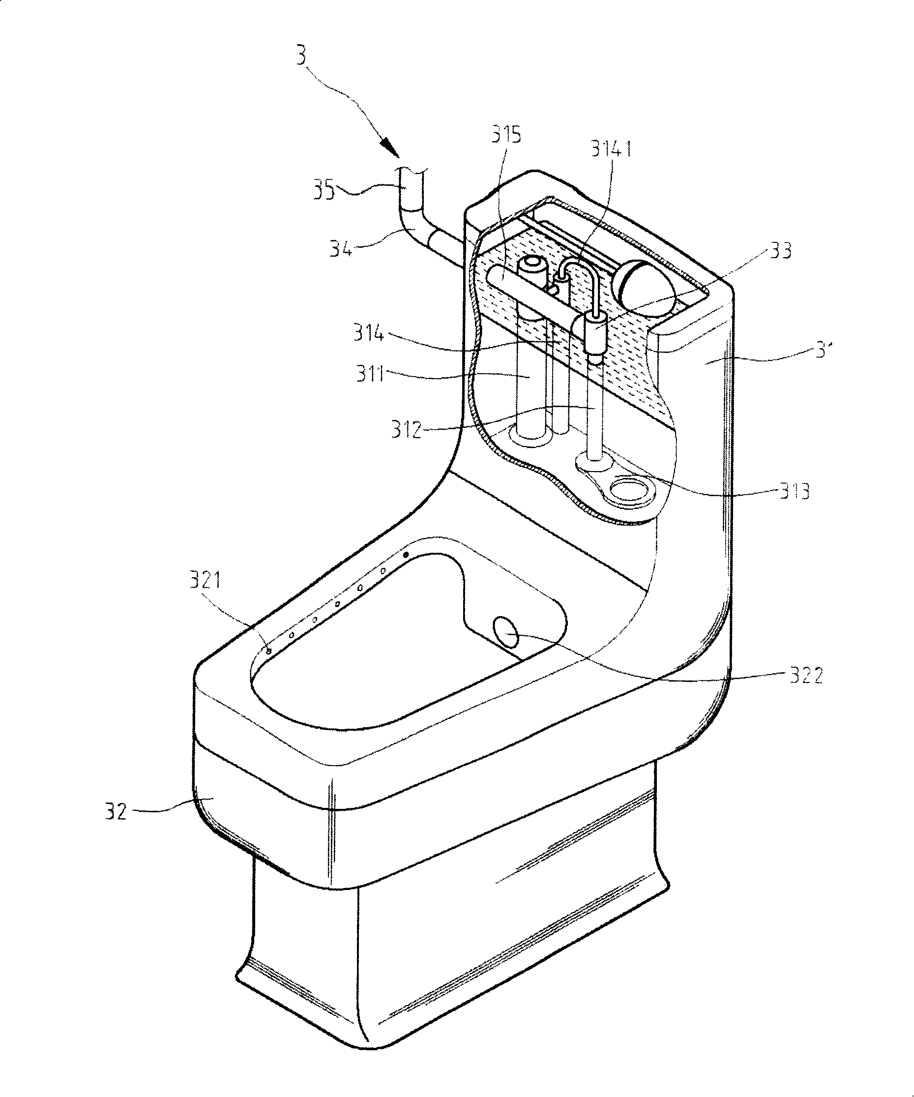 Exhaustion method for flushing water closestool