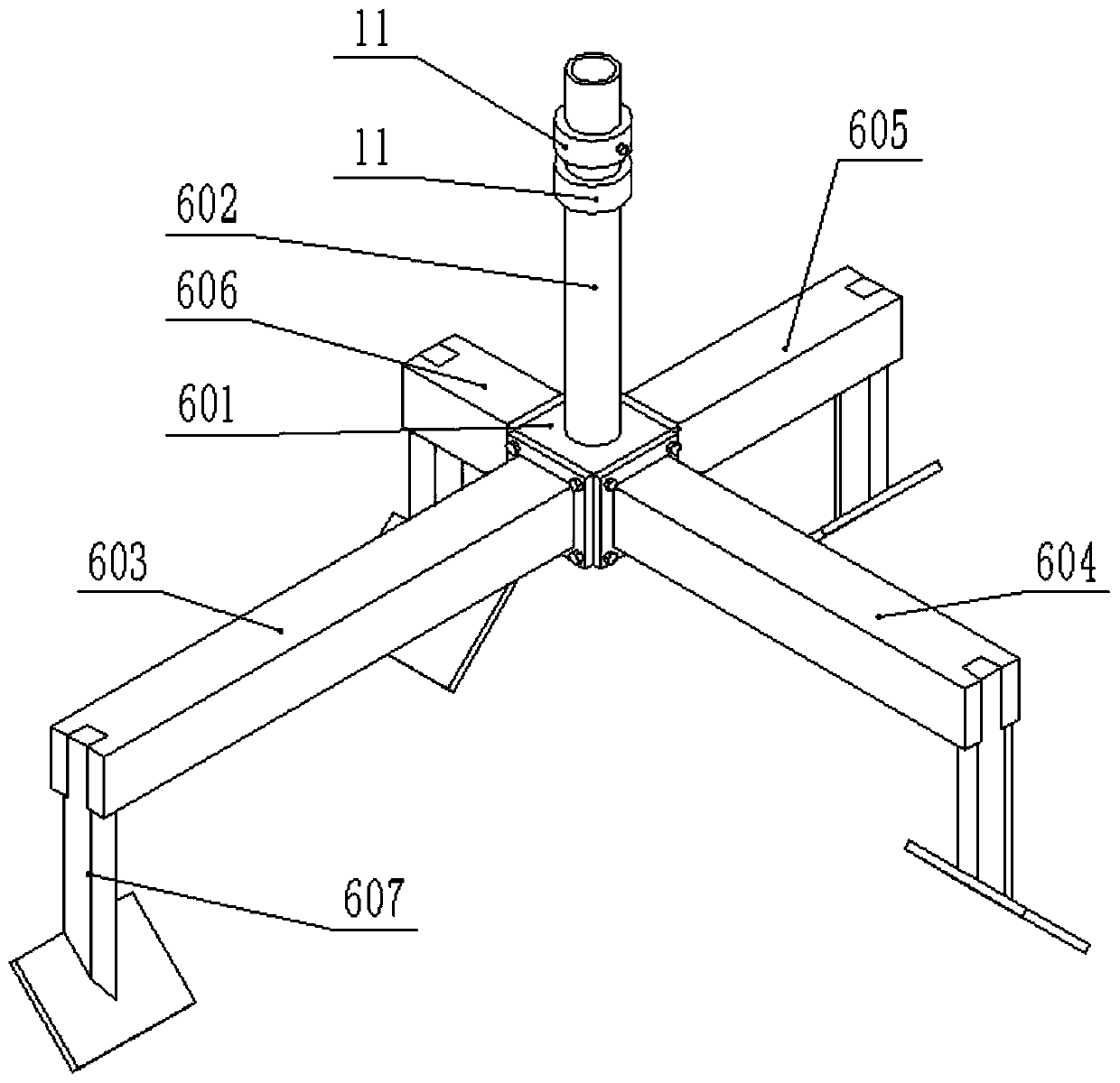 Vertical mixing and heating device for mixing and stirring materials