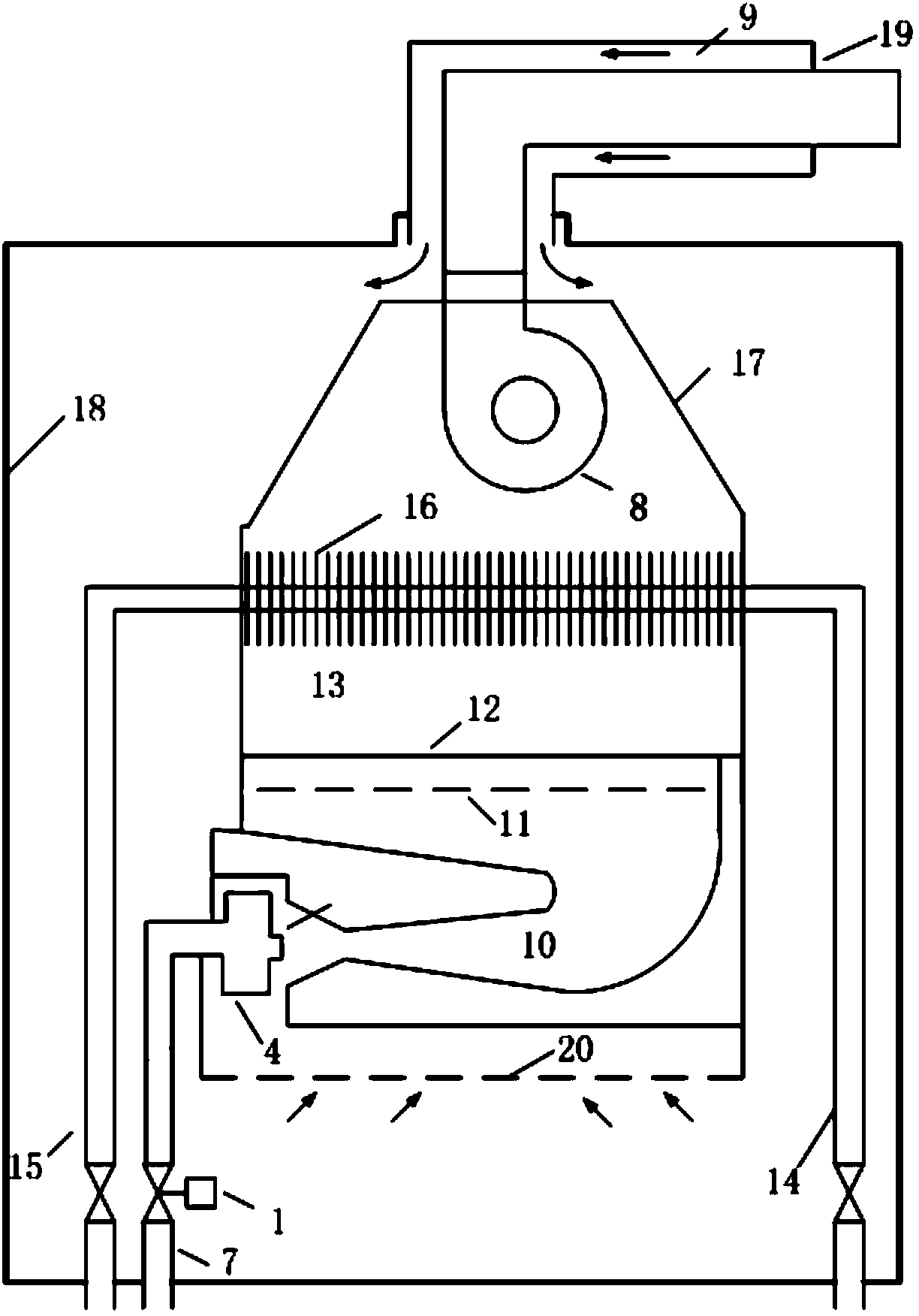 Negative-pressure injection type full-premix sectional combustion heating device