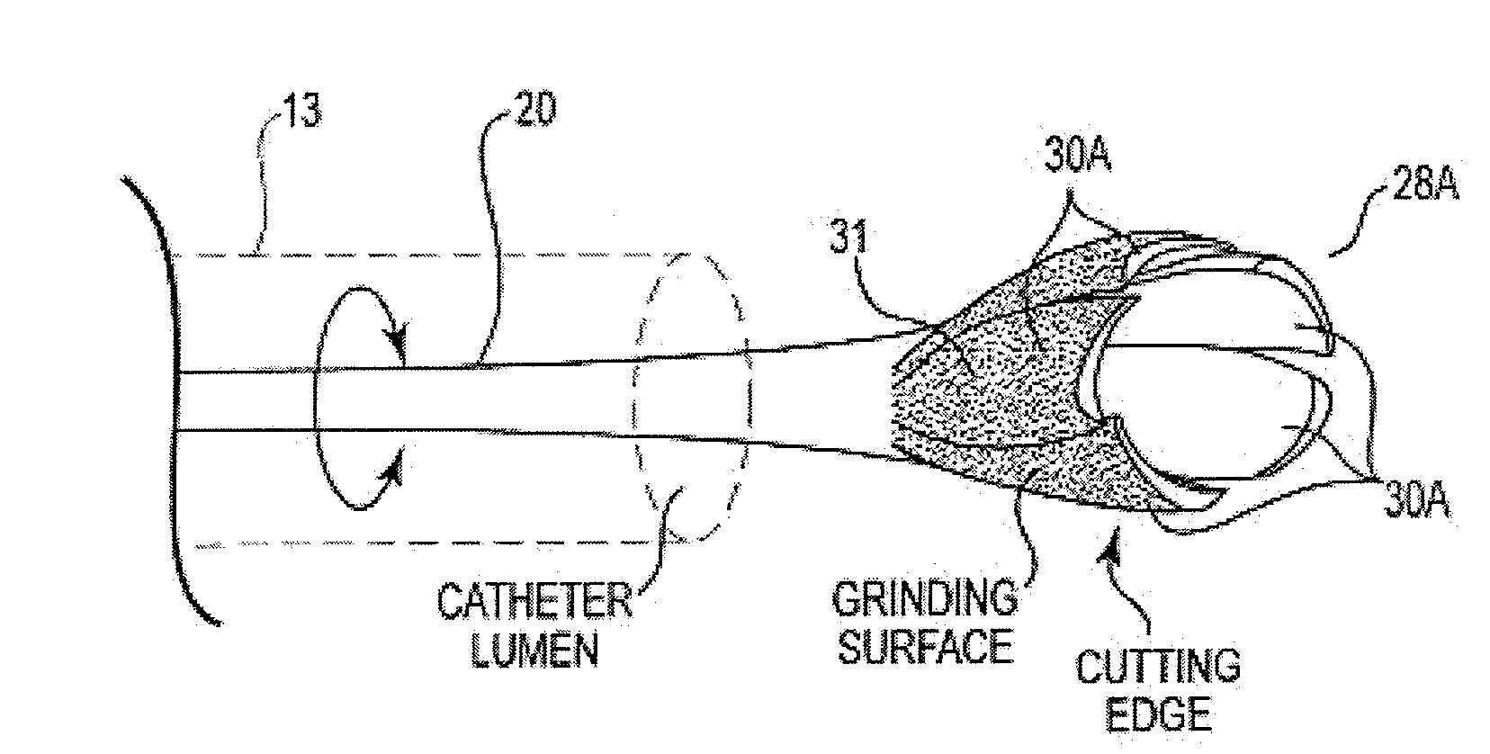 Atherectomy device, system and method having a bi-directional distal expandable ablation element