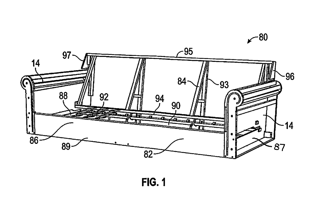 Upholstered furniture piece having upholstered arm panels