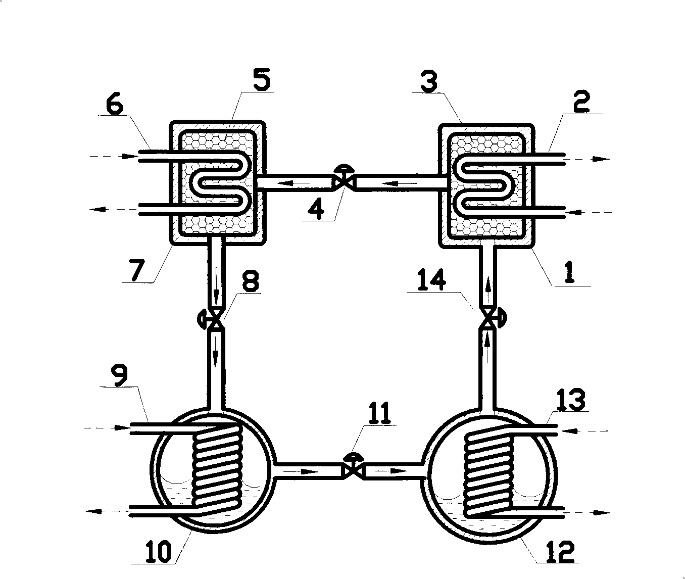 Back heating type two-stage thermochemistry adsorption cooling cycle system based on voltage transformation desorption technique