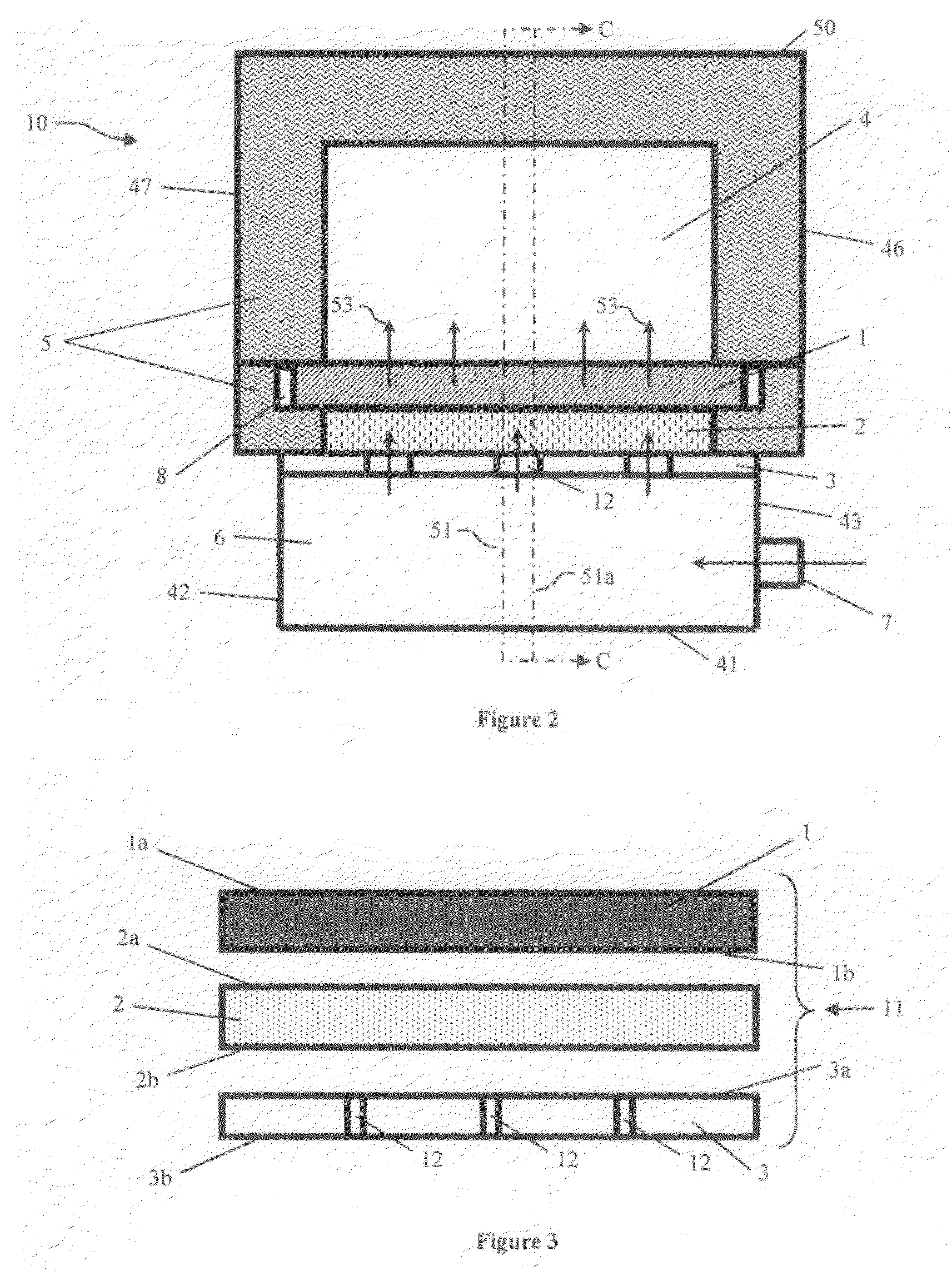 Fluidizing gravity conveyor with high temperature multi-layered fluid distributor member