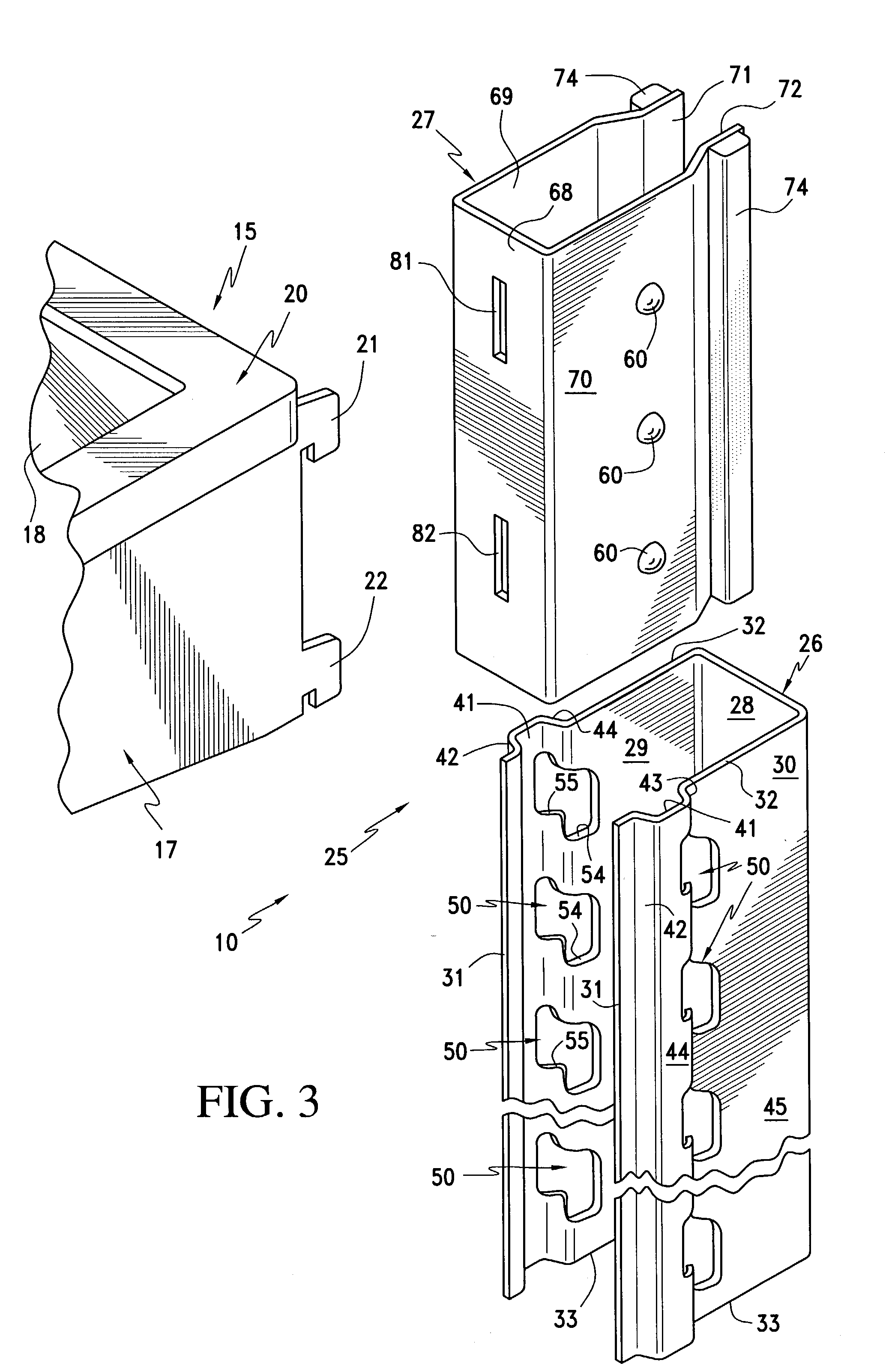 Refrigerator compartment housing vertically adjustable shelves