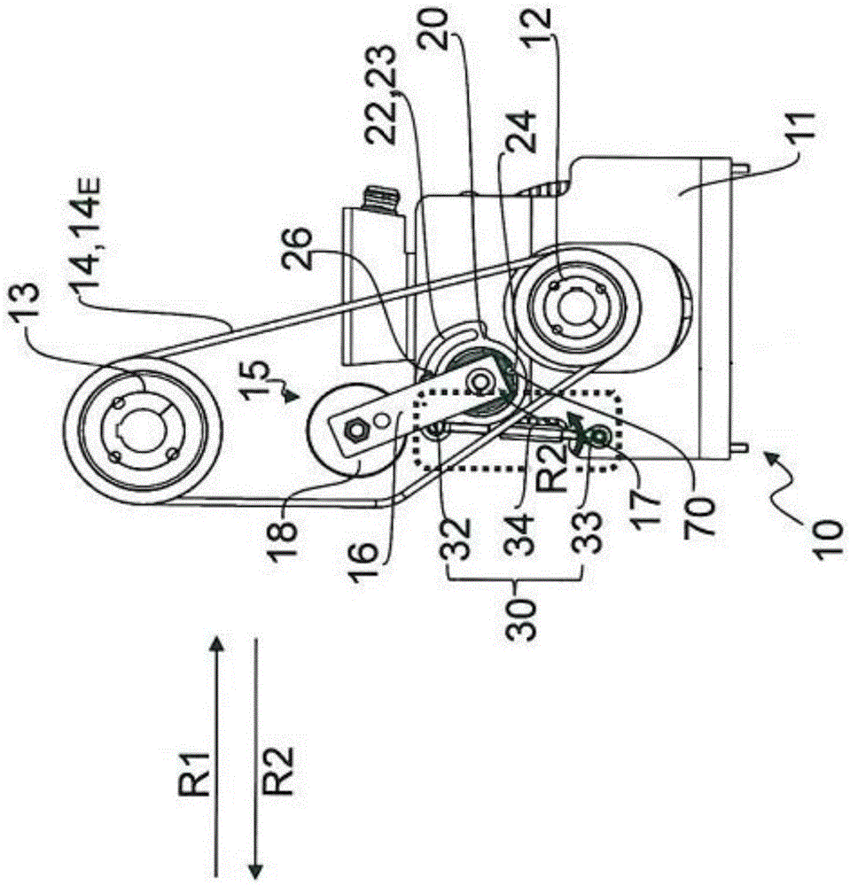 Tensioning device for a stirred ball mill with a belt or chain drive, and stirred ball mill