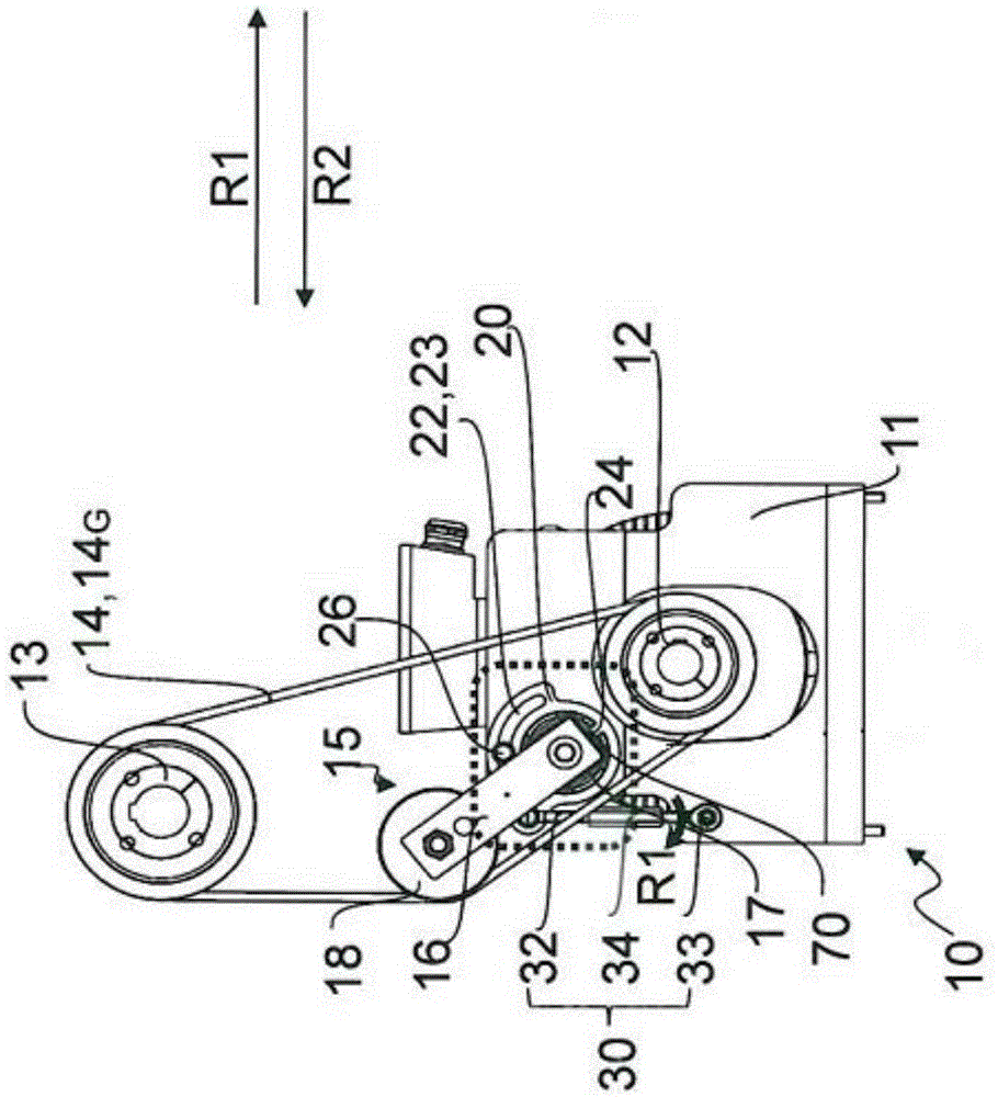 Tensioning device for a stirred ball mill with a belt or chain drive, and stirred ball mill