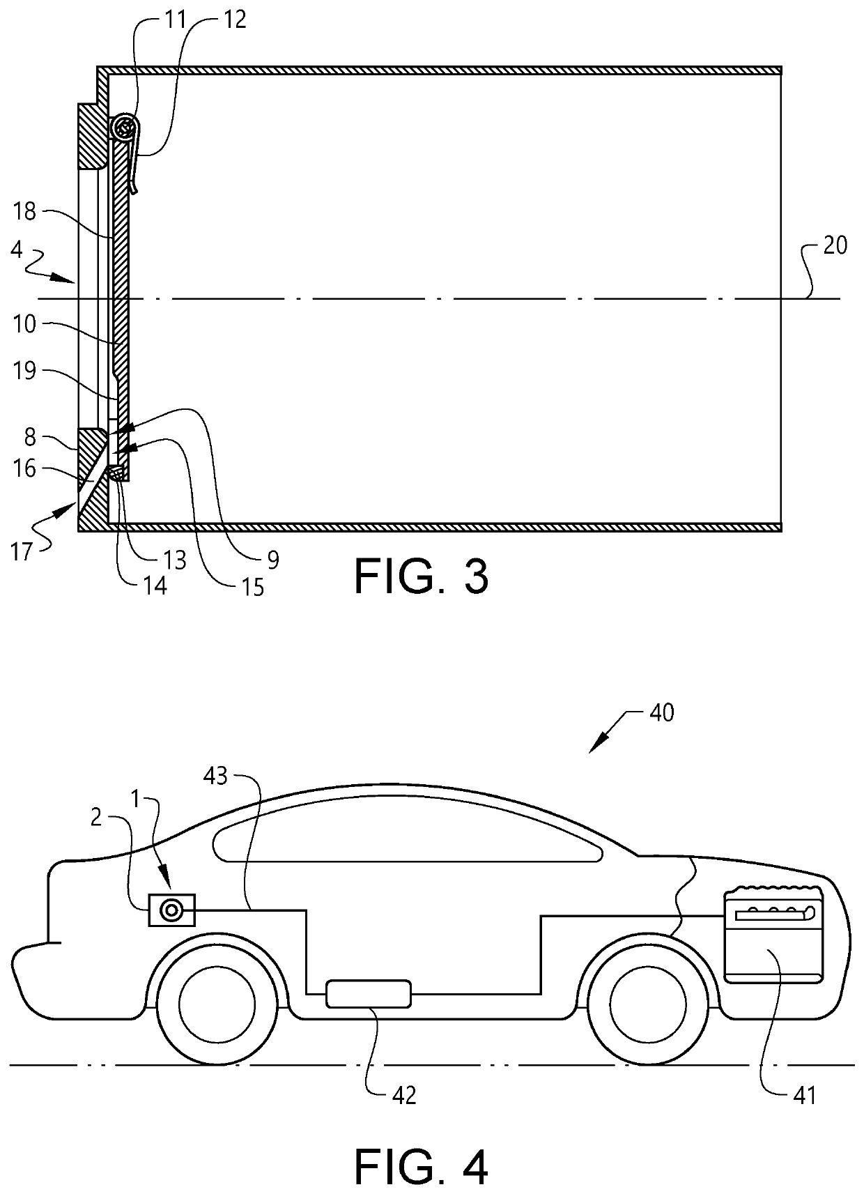 Capless closure device for a fuel tank filler neck of a vehicle and a vehicle including such a device