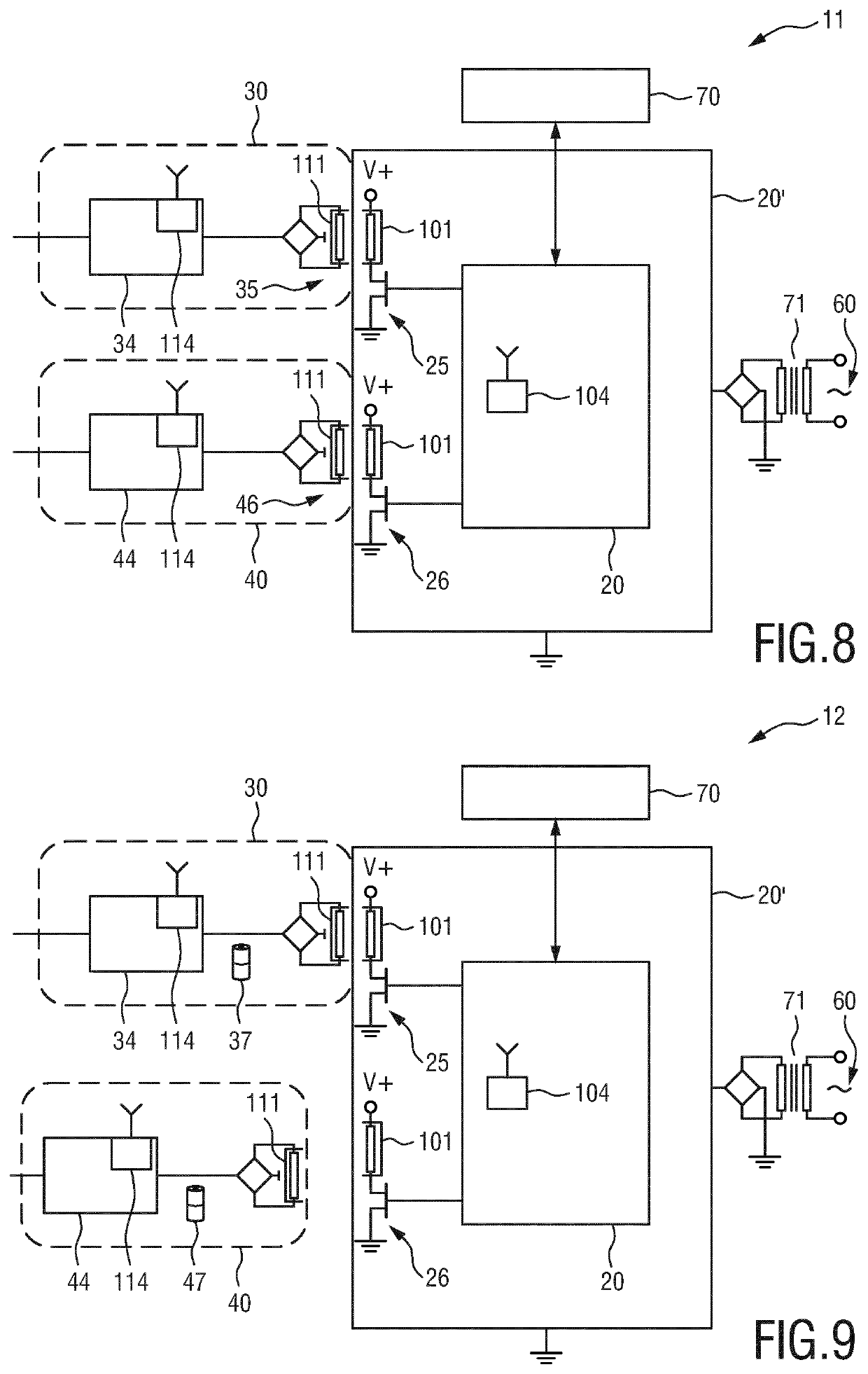 Battery module for wireless exchange of data and power of a patient monitoring system