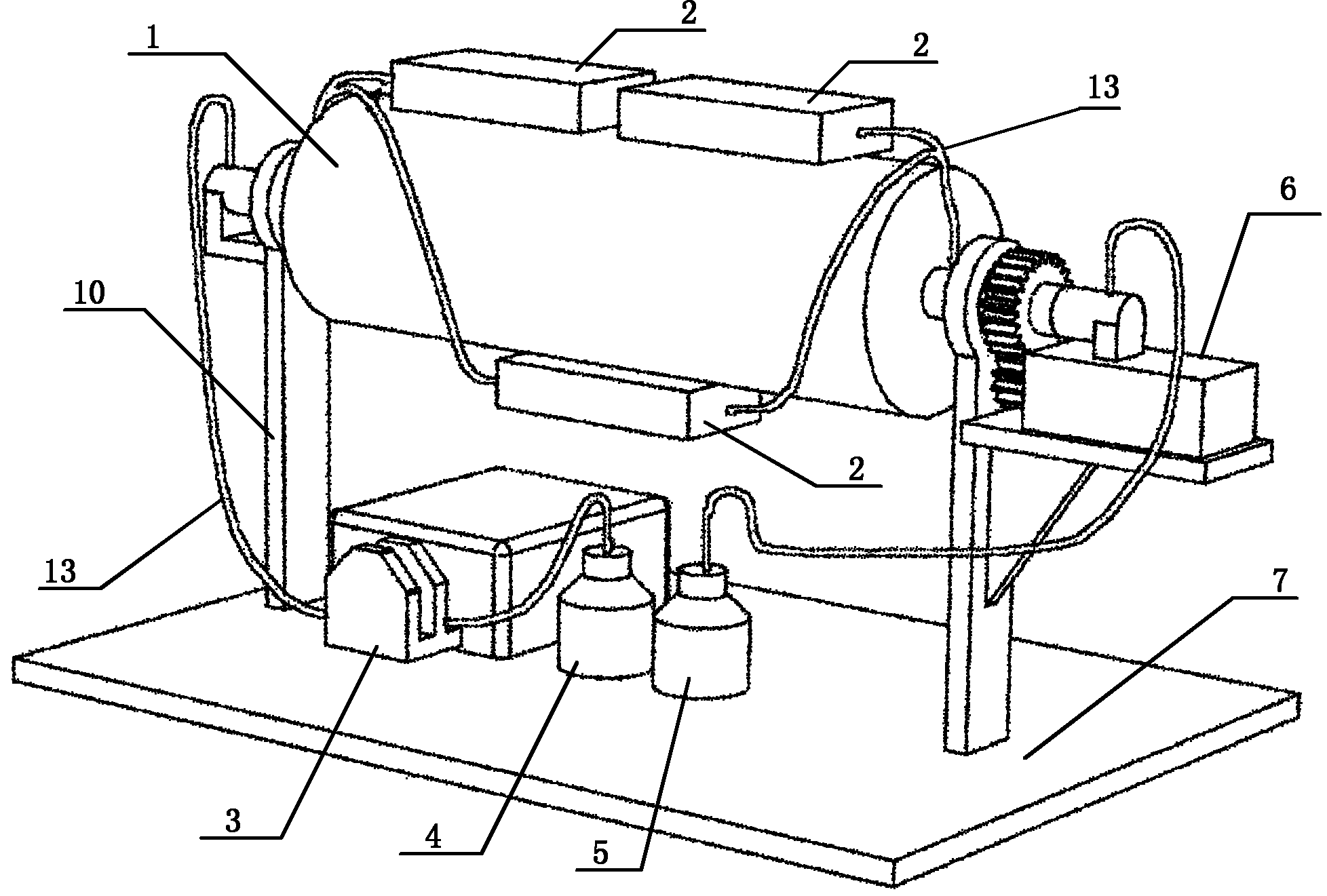 Device for culturing in vitro cells through single axis rotating and online shearing