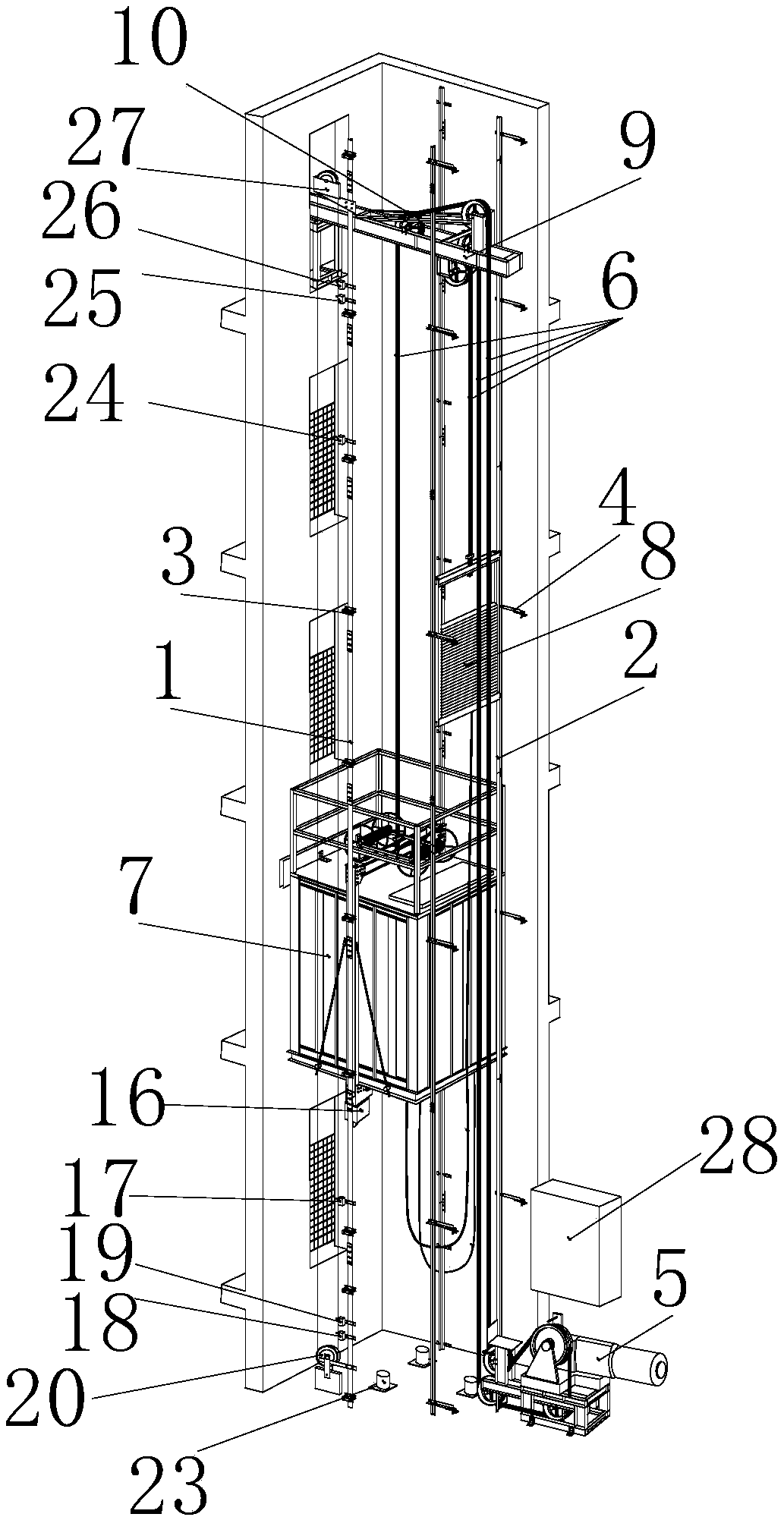 Special construction hoist in the shaft