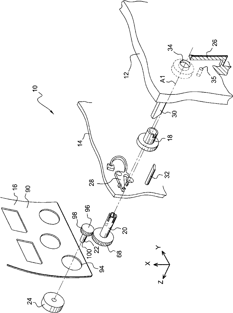 Control unit provided with locking system for controlling shafts