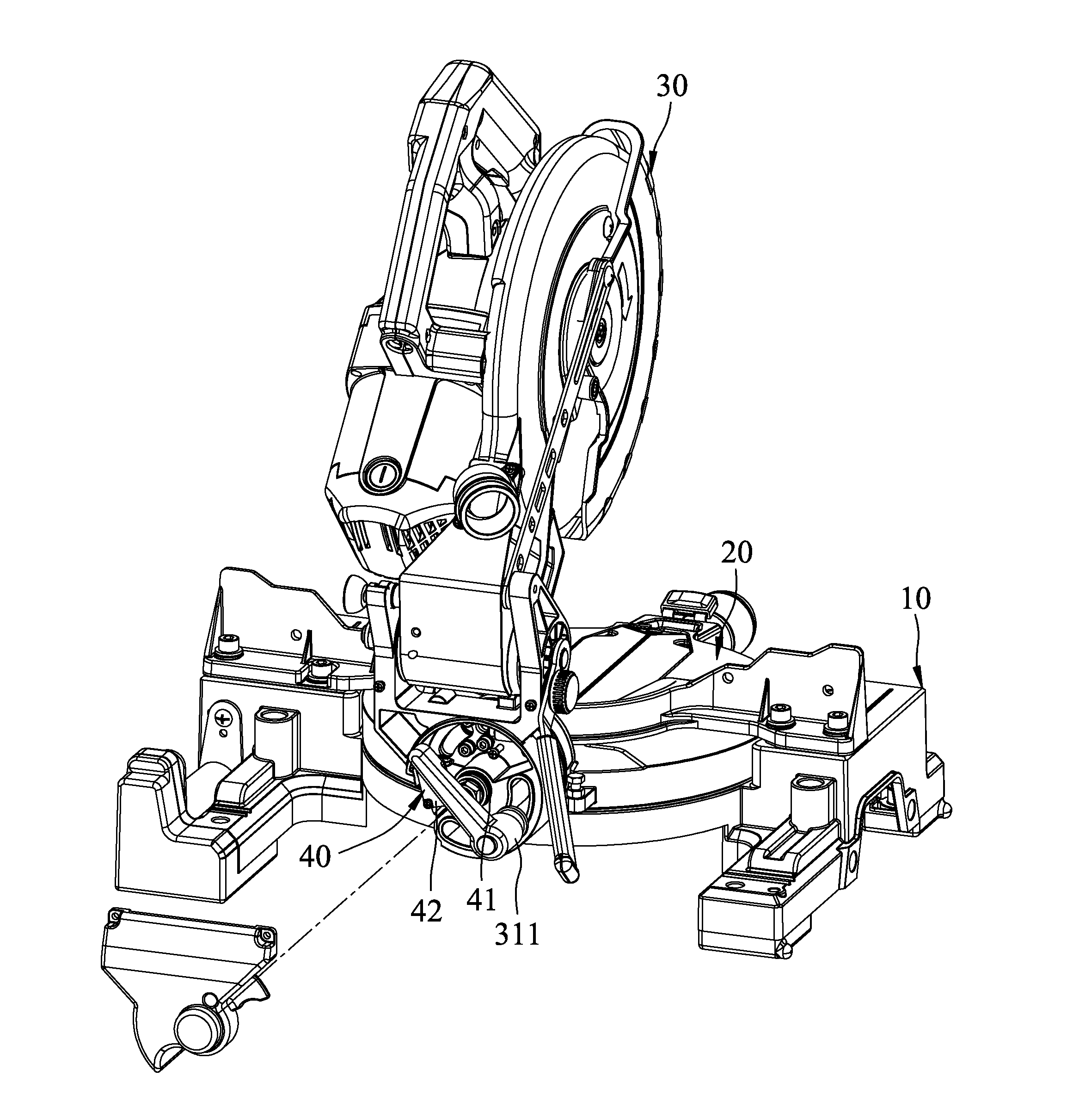 Foldable miter saw having a safety device