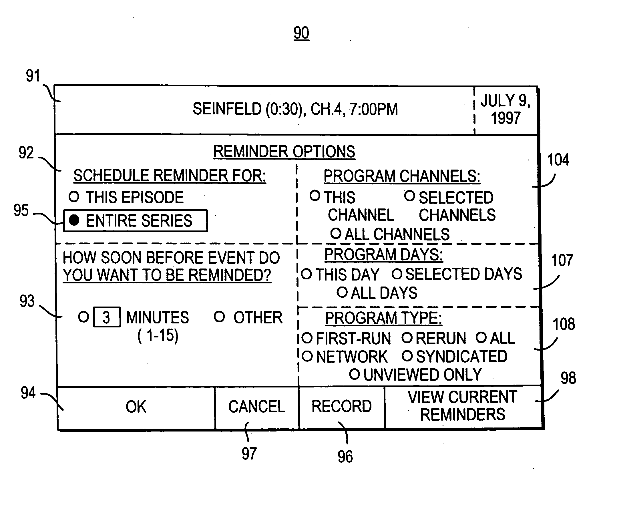 Series reminders and series recording from an interactive television program guide