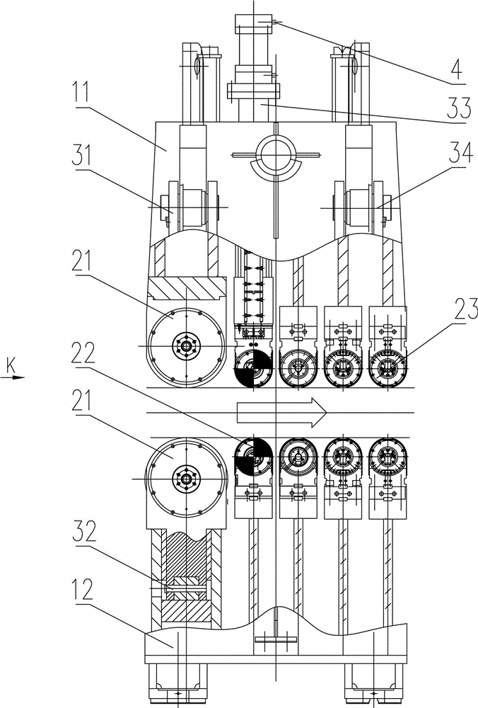 Heavy reduction sector section used for overcoming plate blank looseness and shrinkage defects and application method thereof