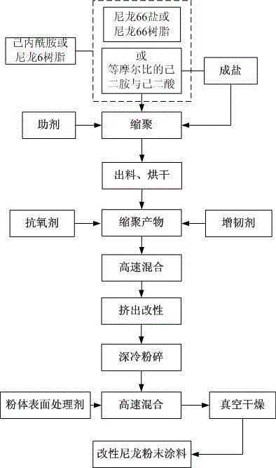 Modified nylon powder coating and preparation method thereof