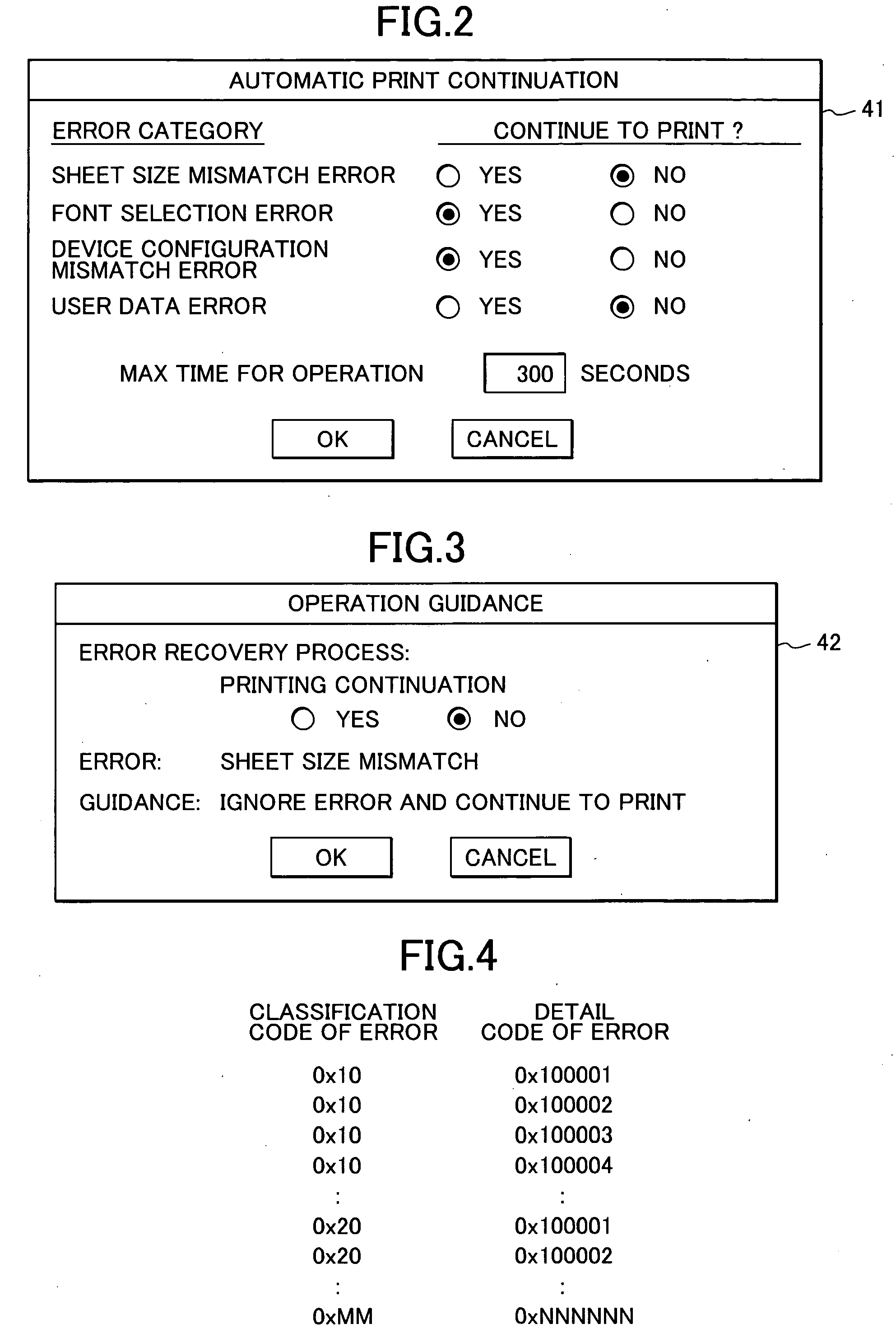 Printer enabling user to set error recovery method for each error category