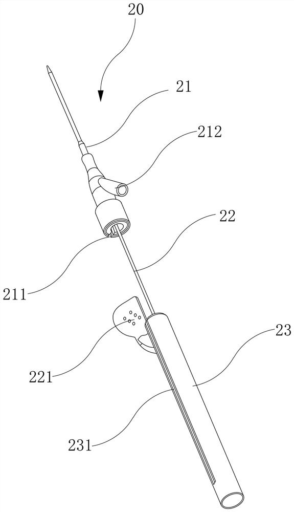 Temporary cardiac pacemaker implantation device through median elbow vein