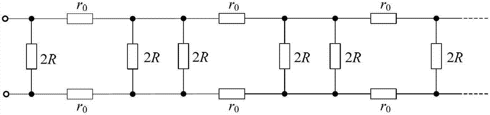 Distributed precision resistor with low load coefficient and implementation method thereof