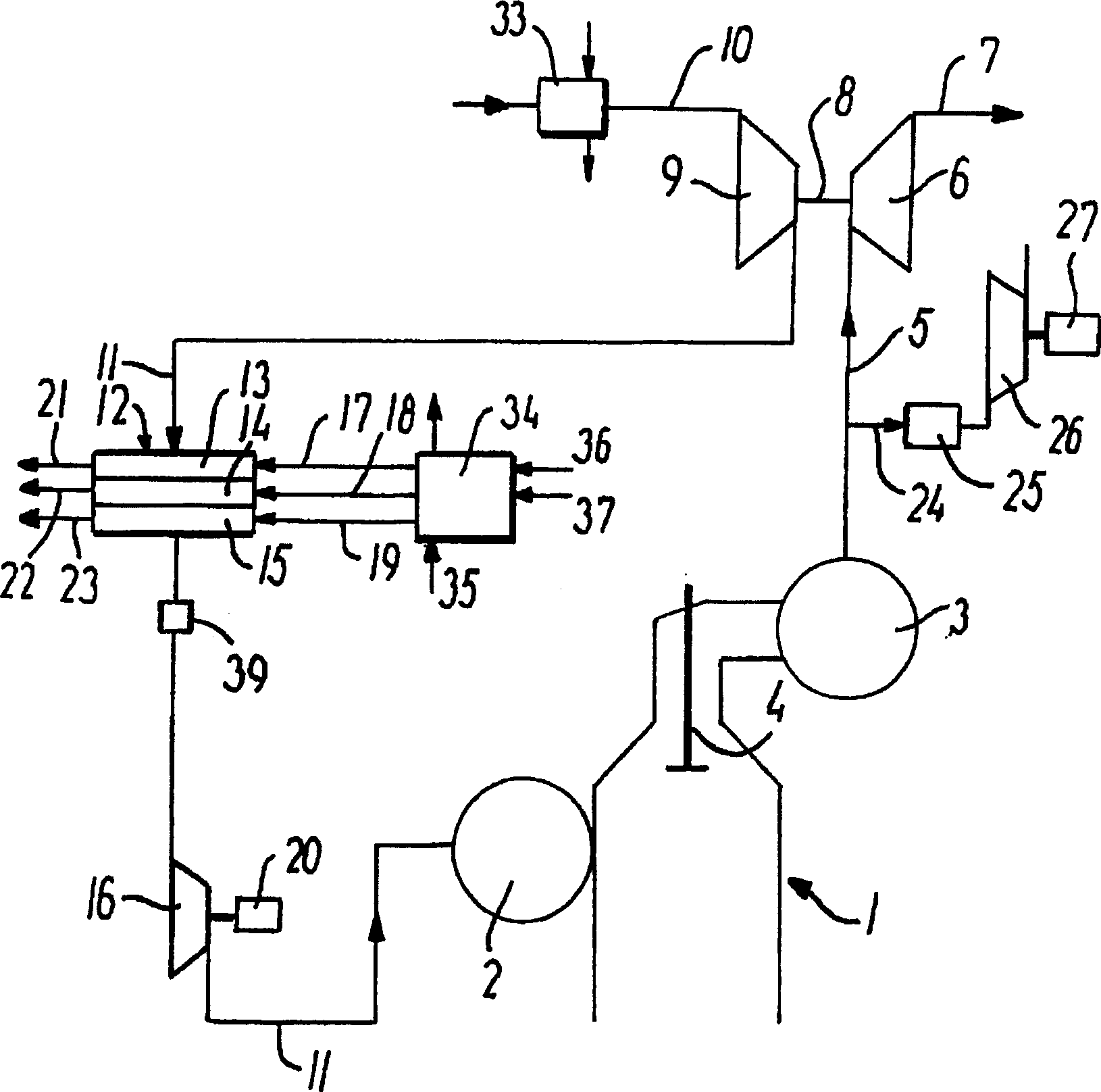 Large internal combustion engine with supercharger