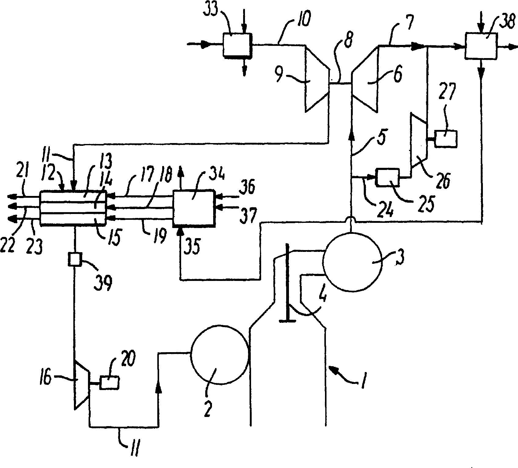 Large internal combustion engine with supercharger