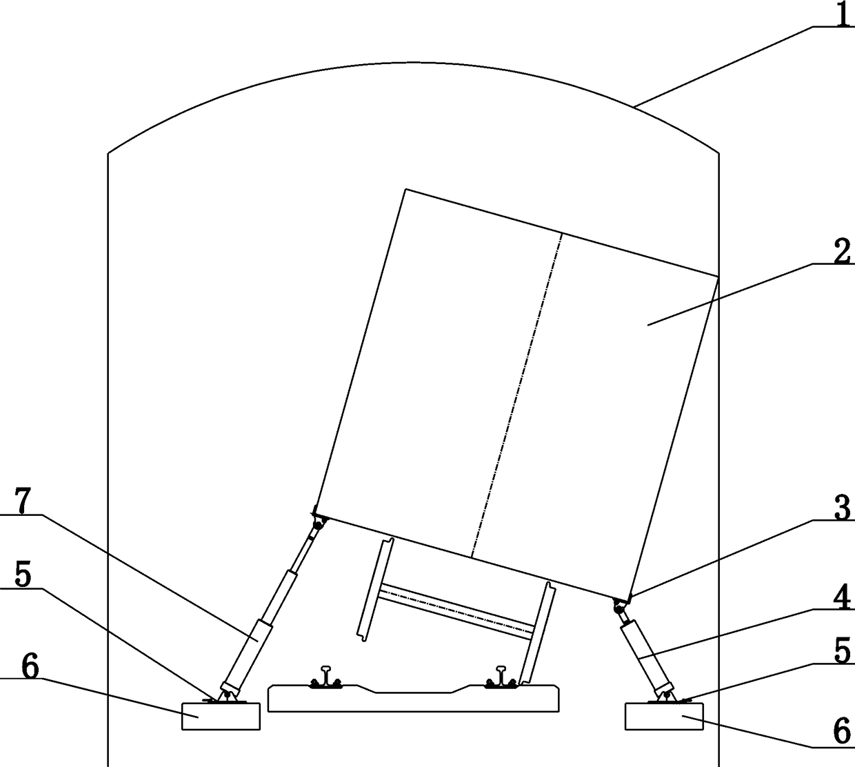 Righting machine for tunnel vehicle