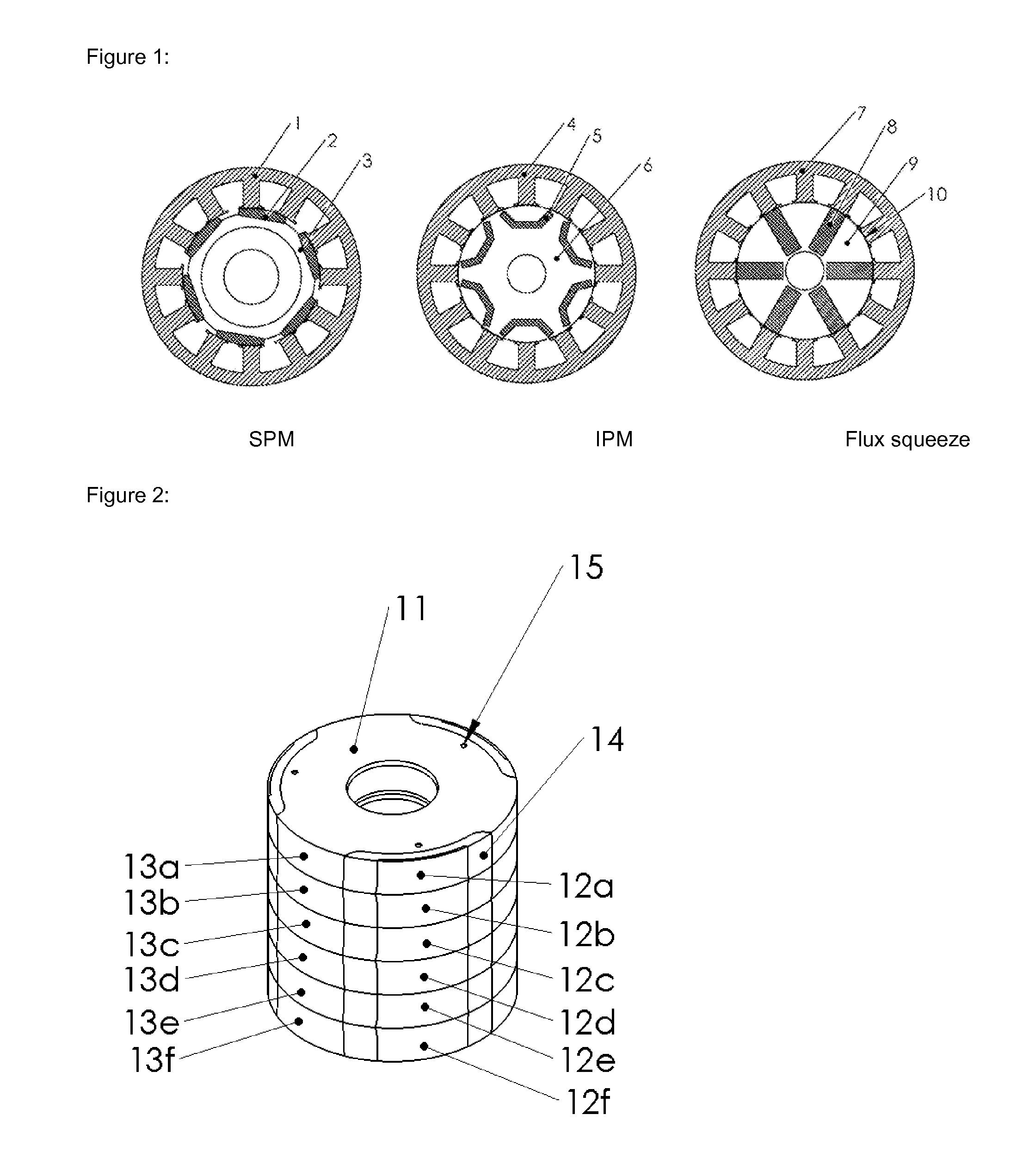 High efficiency permanent magnet machine with separated tab pole rotor and stacked ceramic magnet sections