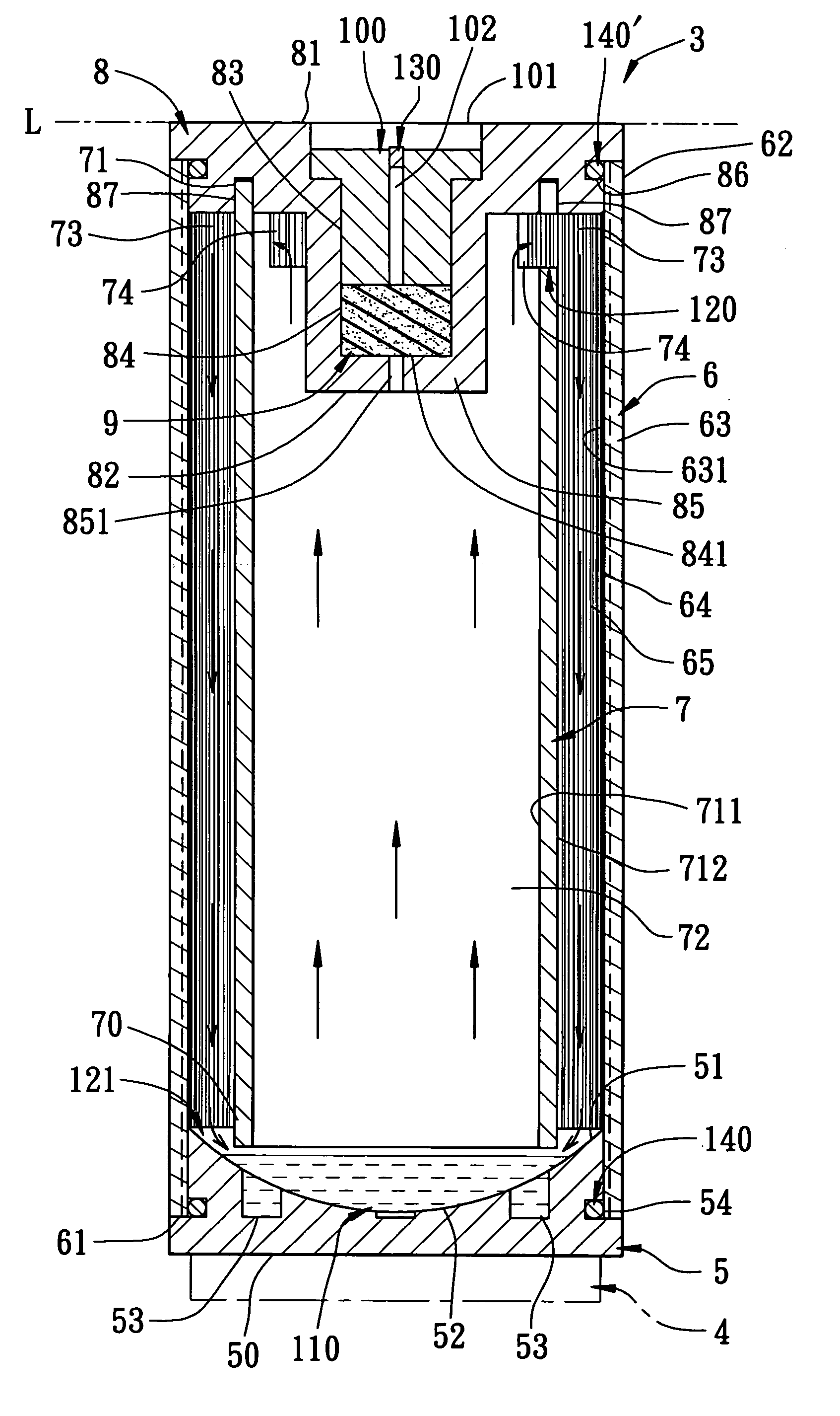 Vapor-liquid separating type heat pipe device