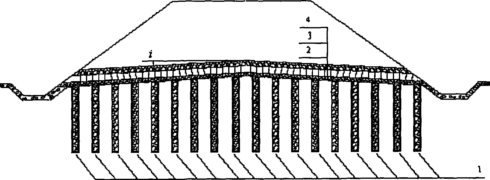 Construction method of geotechnical grid reinforcement bed course and sandstone pile bidirectional reinforced composite foundation