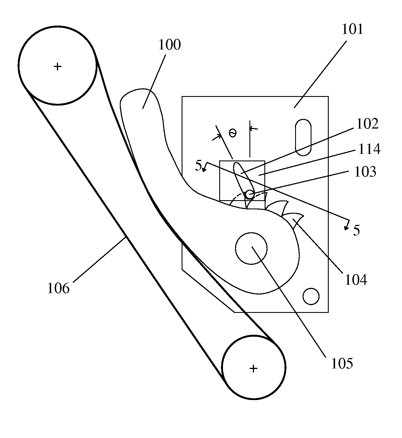 Pivot arm tensioner with sliding ratchet mechanism