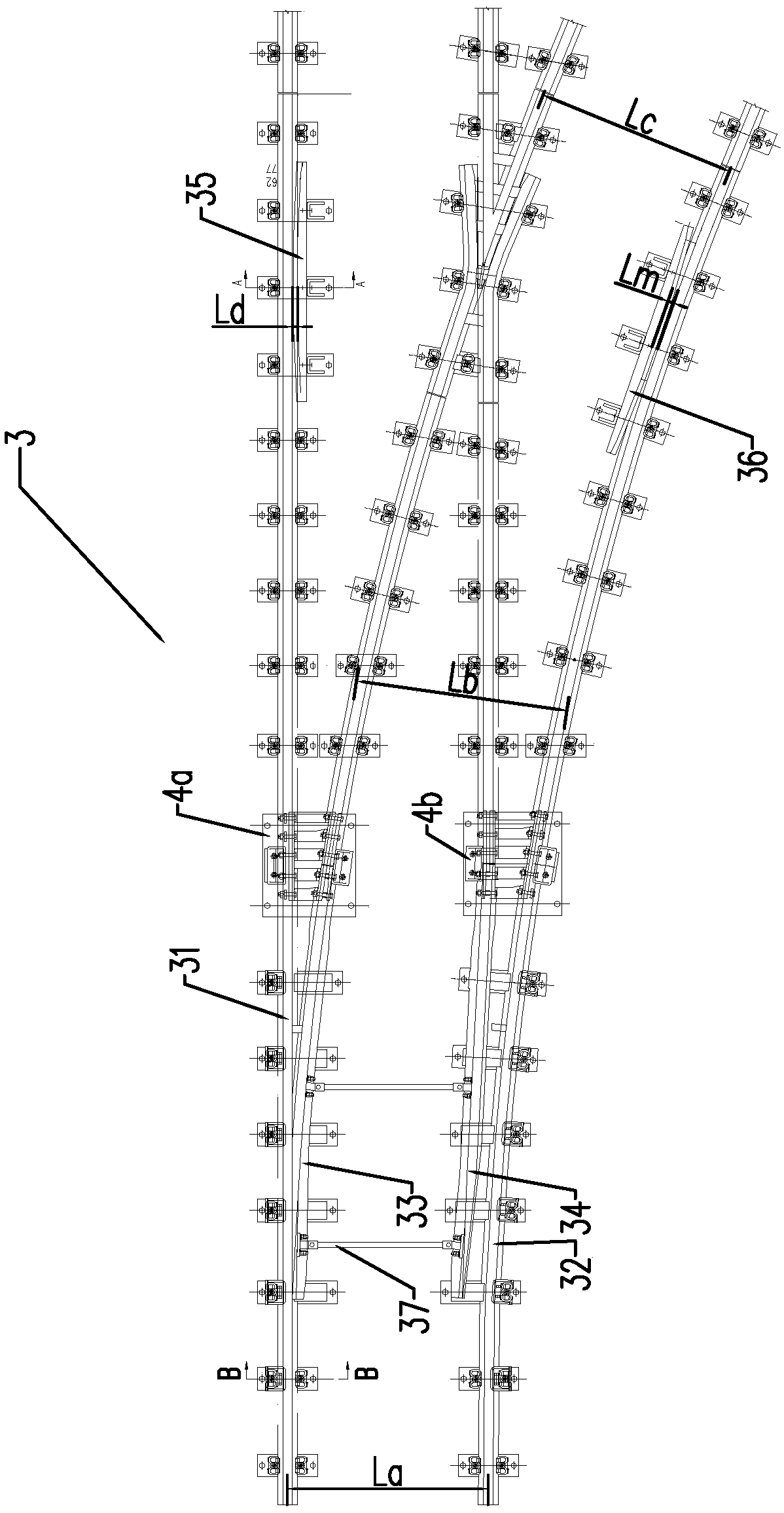 Double crossover switch suitable for tramcar and subway vehicle debugging workshop