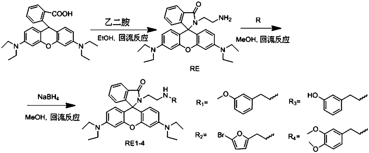 Fluorescence probe for detecting iron ions, preparation and application