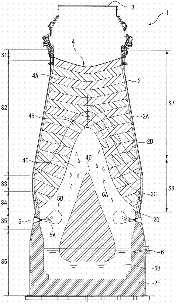 Stave and blast furnace