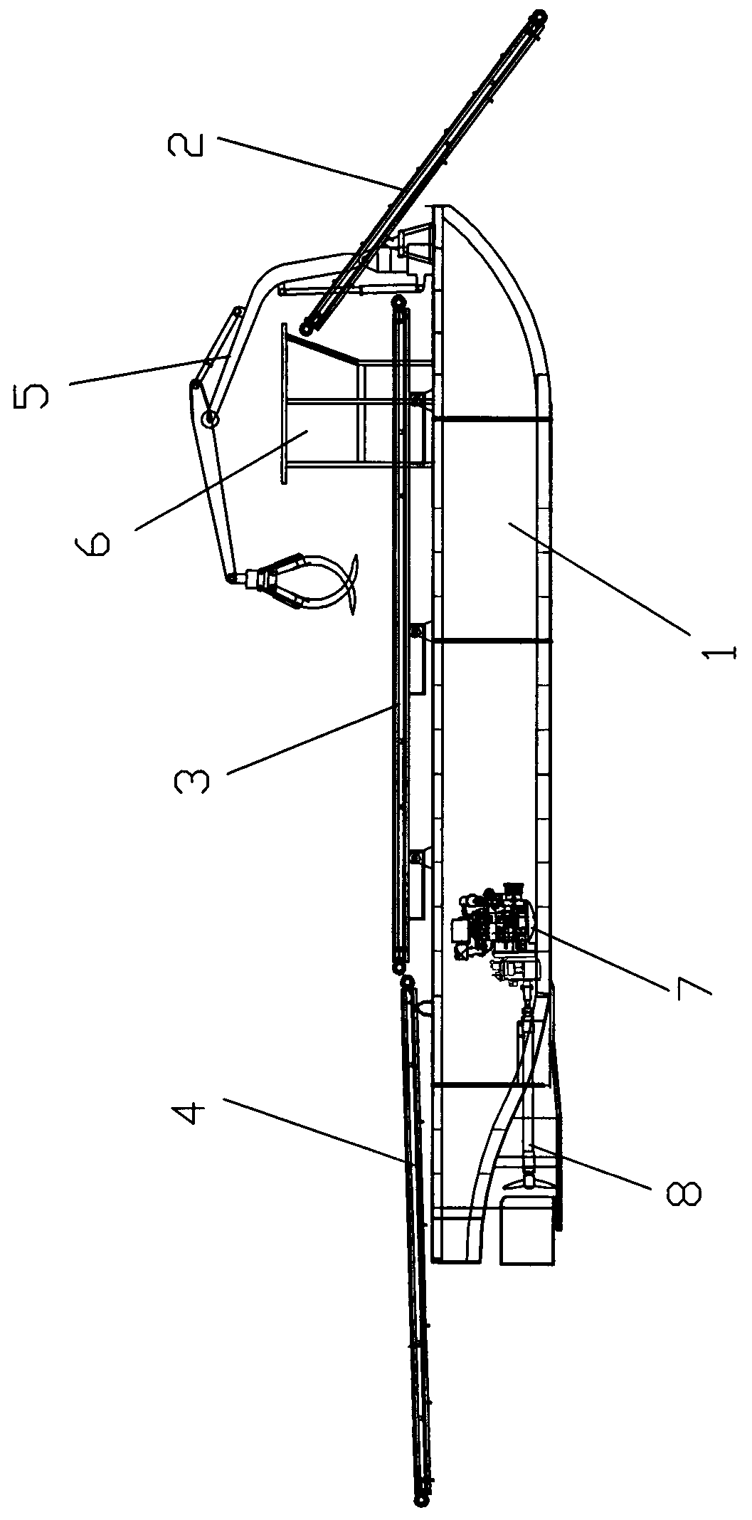 Full-automatic floating object cleaning boat for large objects of moso bamboos and trees