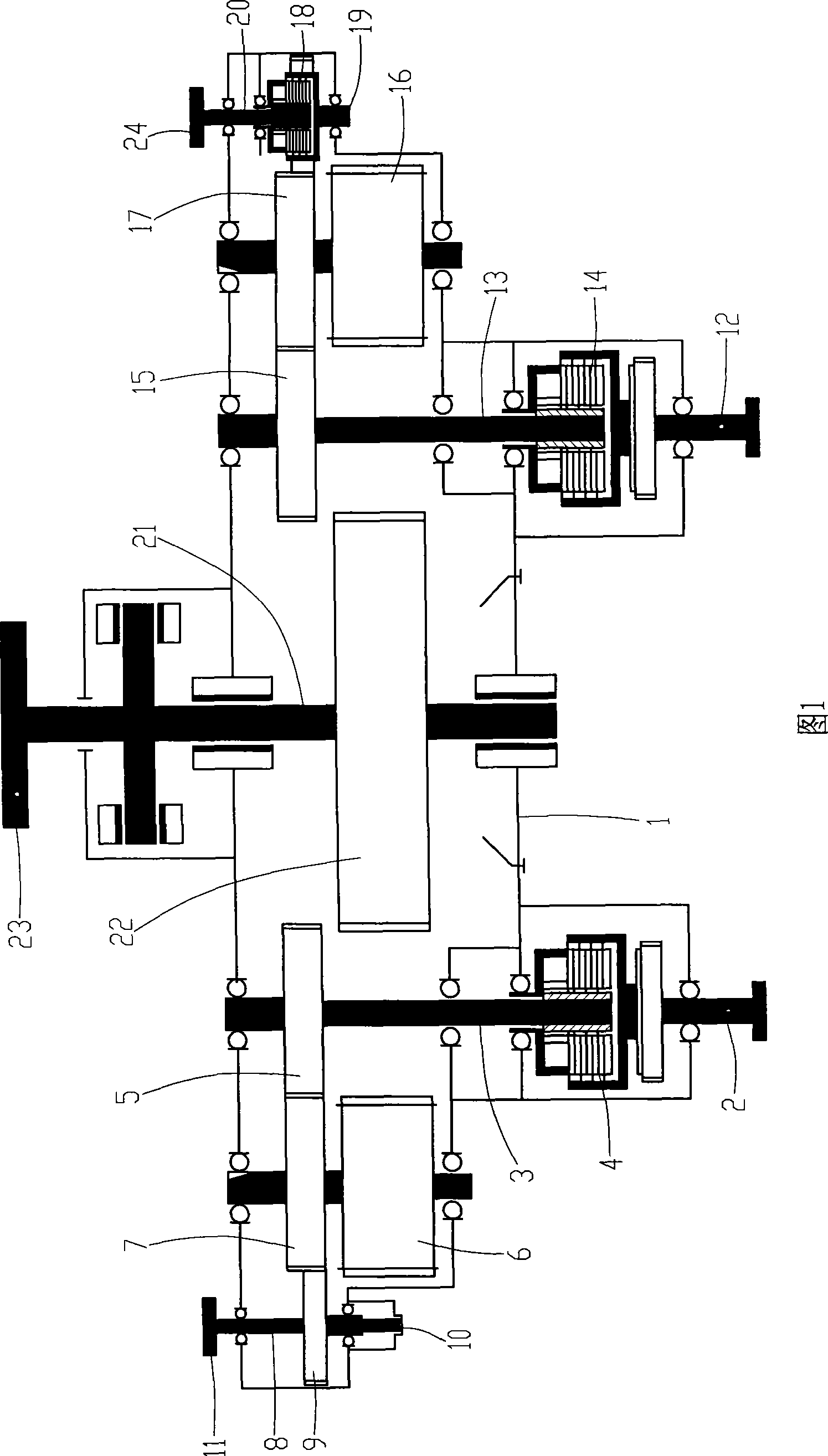 Double-input multi-output parallel operation on-off gearbox used for boats