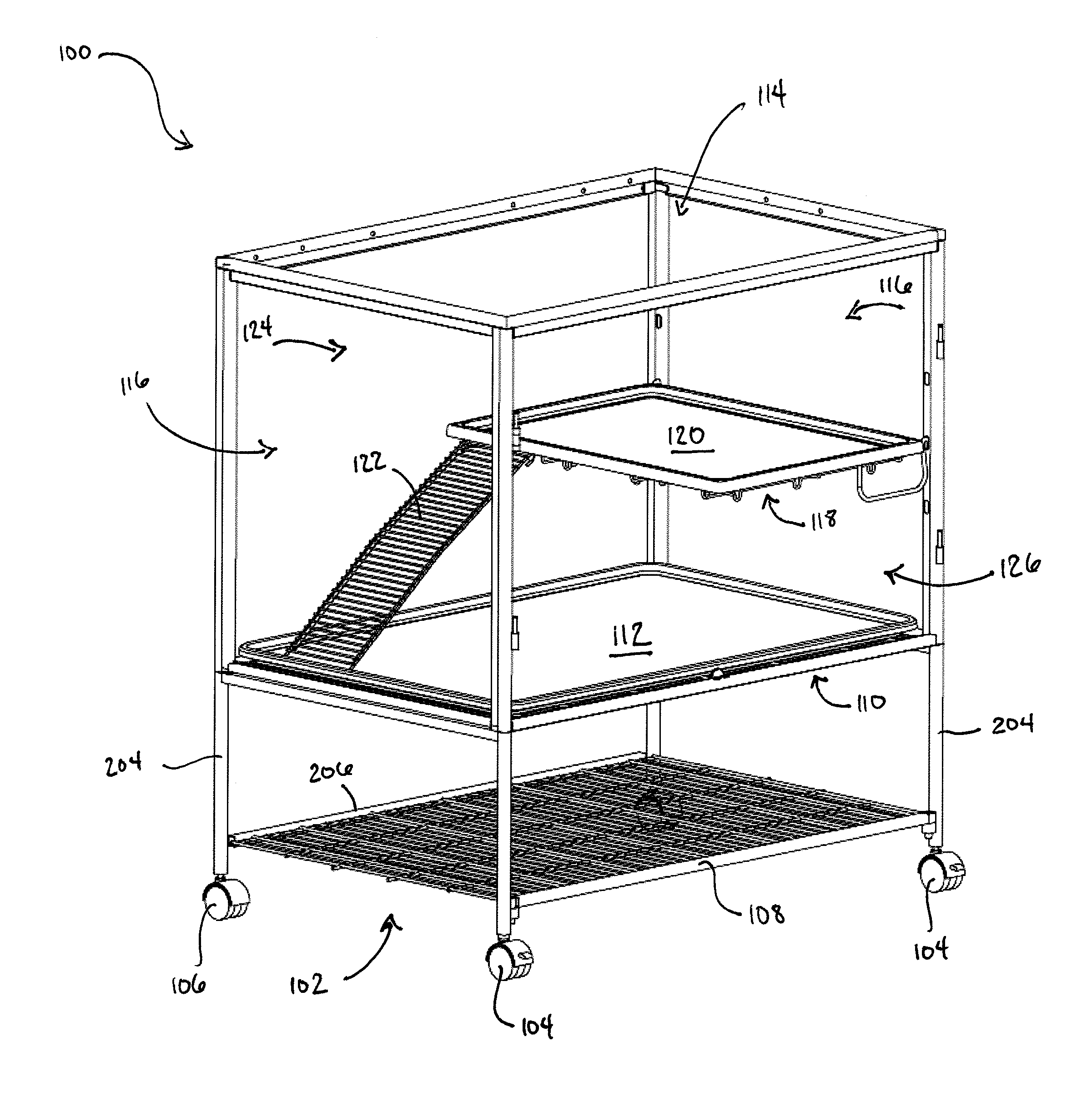 Animal cage and method of assembly thereof