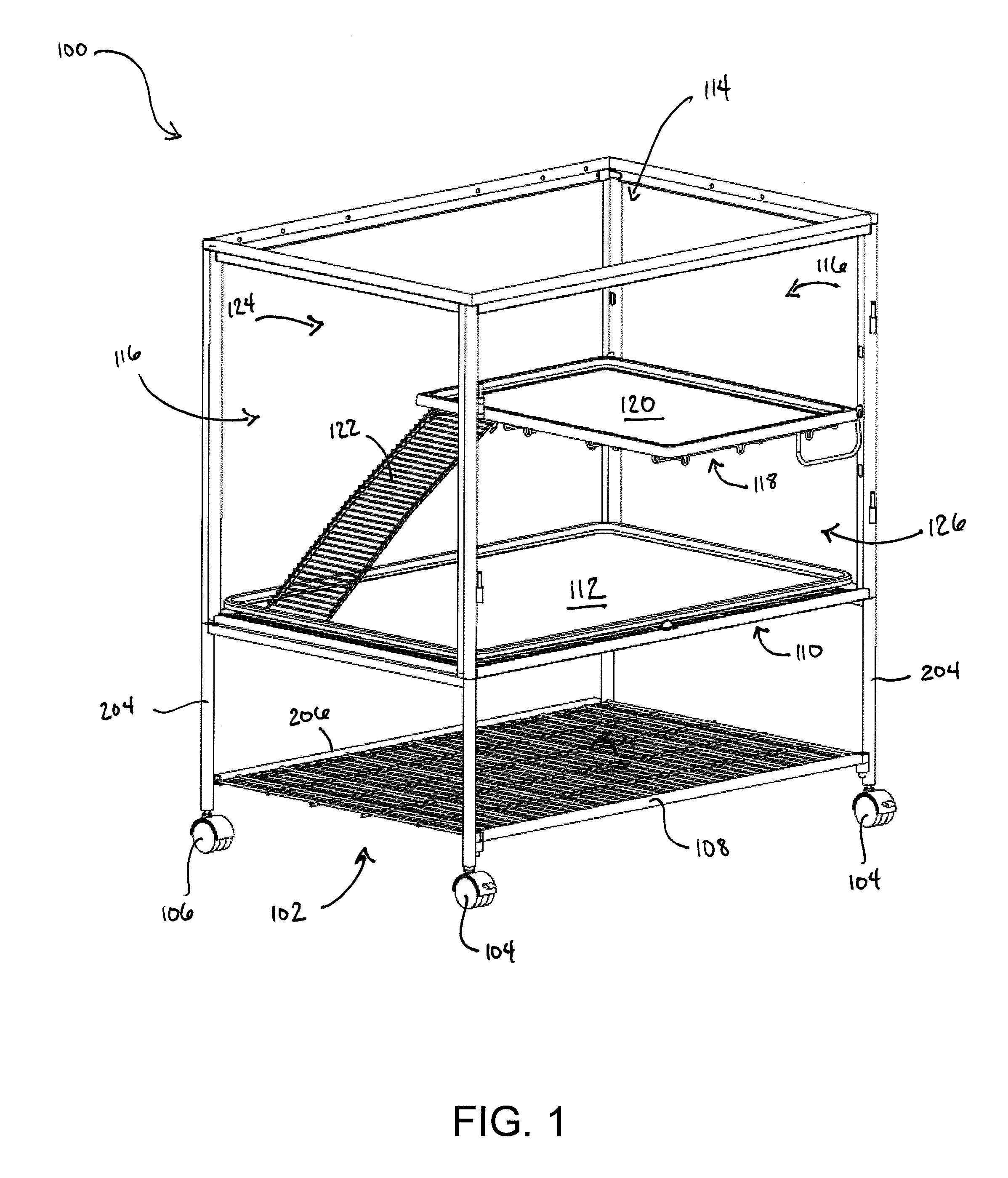 Animal cage and method of assembly thereof