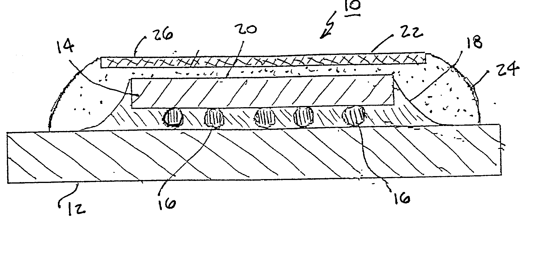 Coupled-cap flip chip BGA package with improved cap design for reduced interfacial stresses