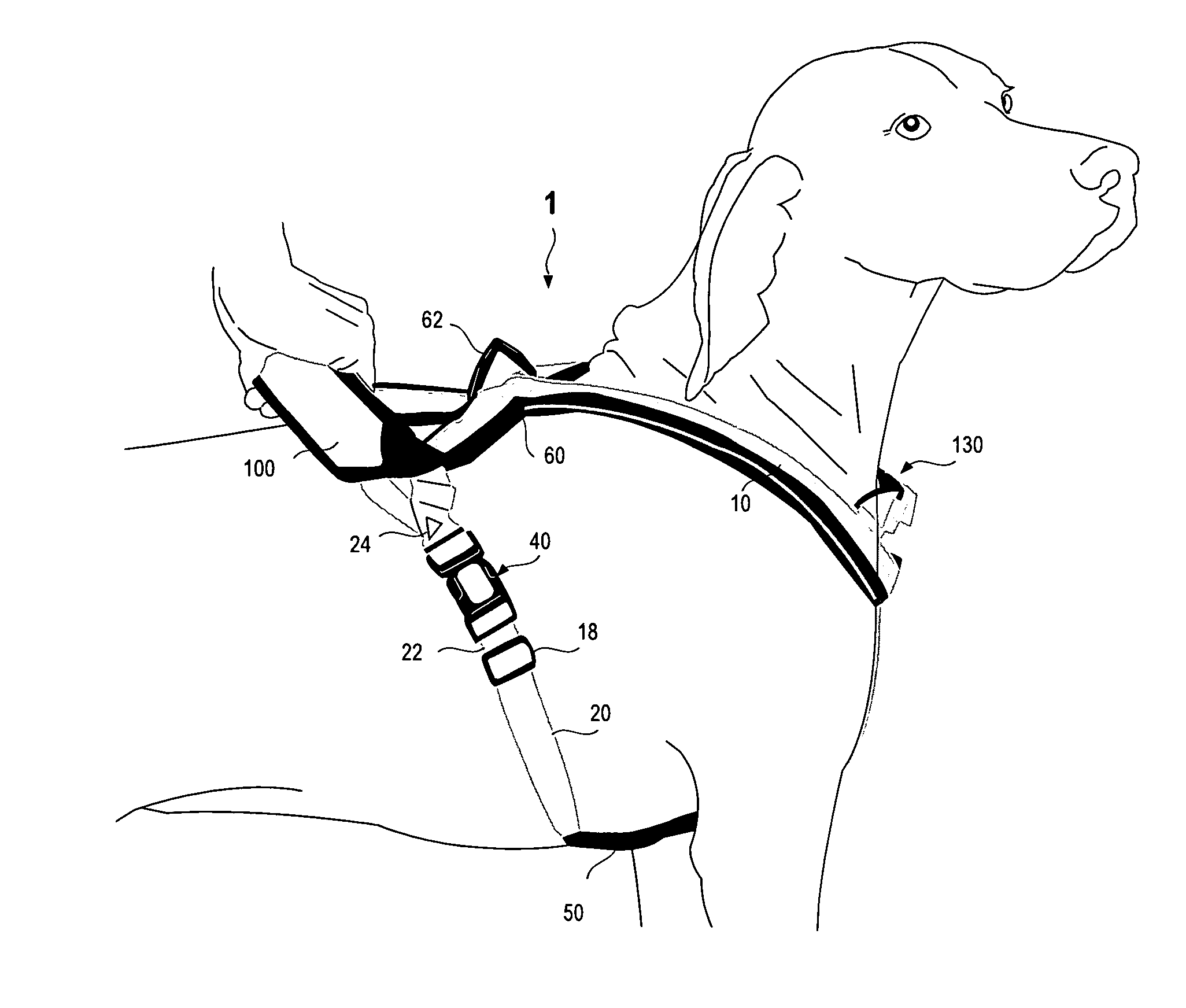 Animal harness with operable/closed position handle