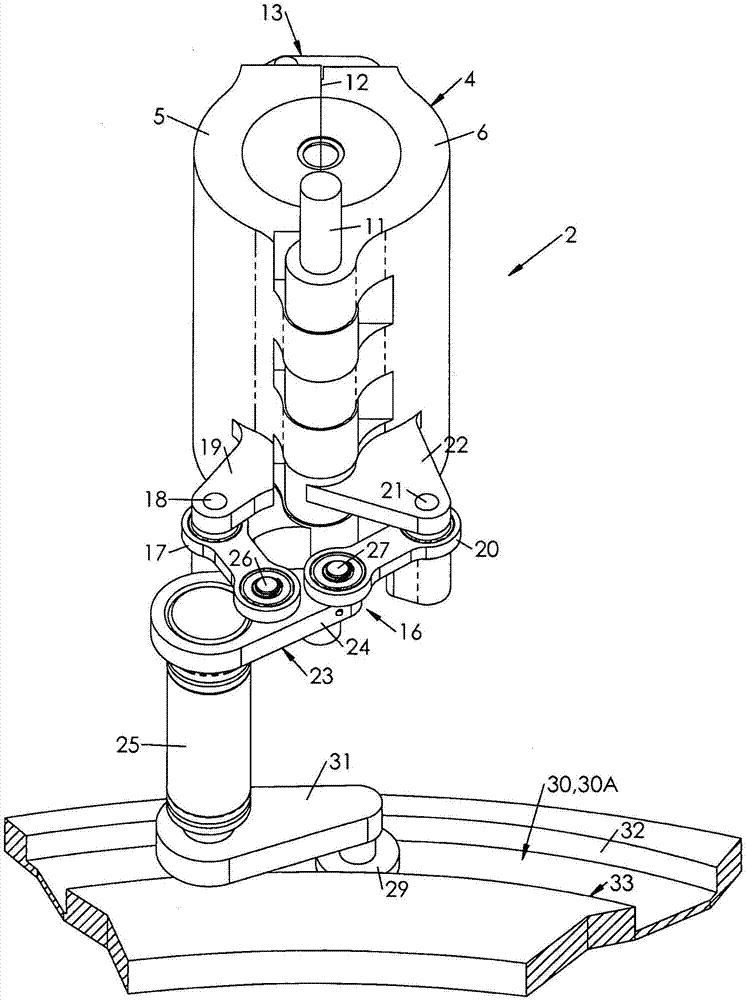 Double axle mould opening control mechanism