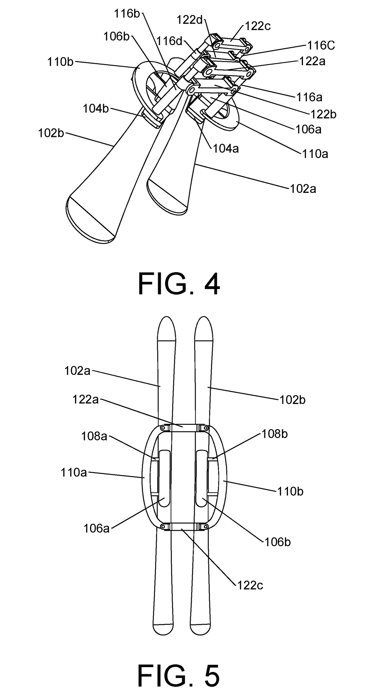 Parallelogram ski brace assembly