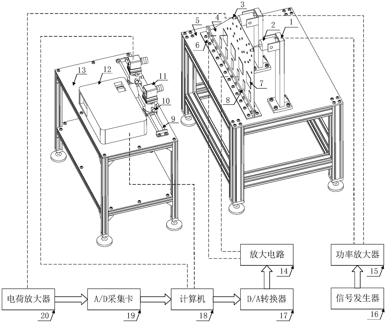 Non-contact device for detecting vibration of aircraft tail and method