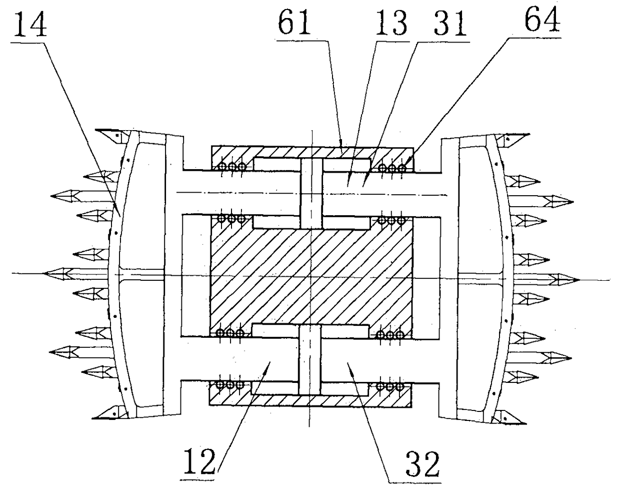 The rocker arm is equipped with a coal-passing space mining machine