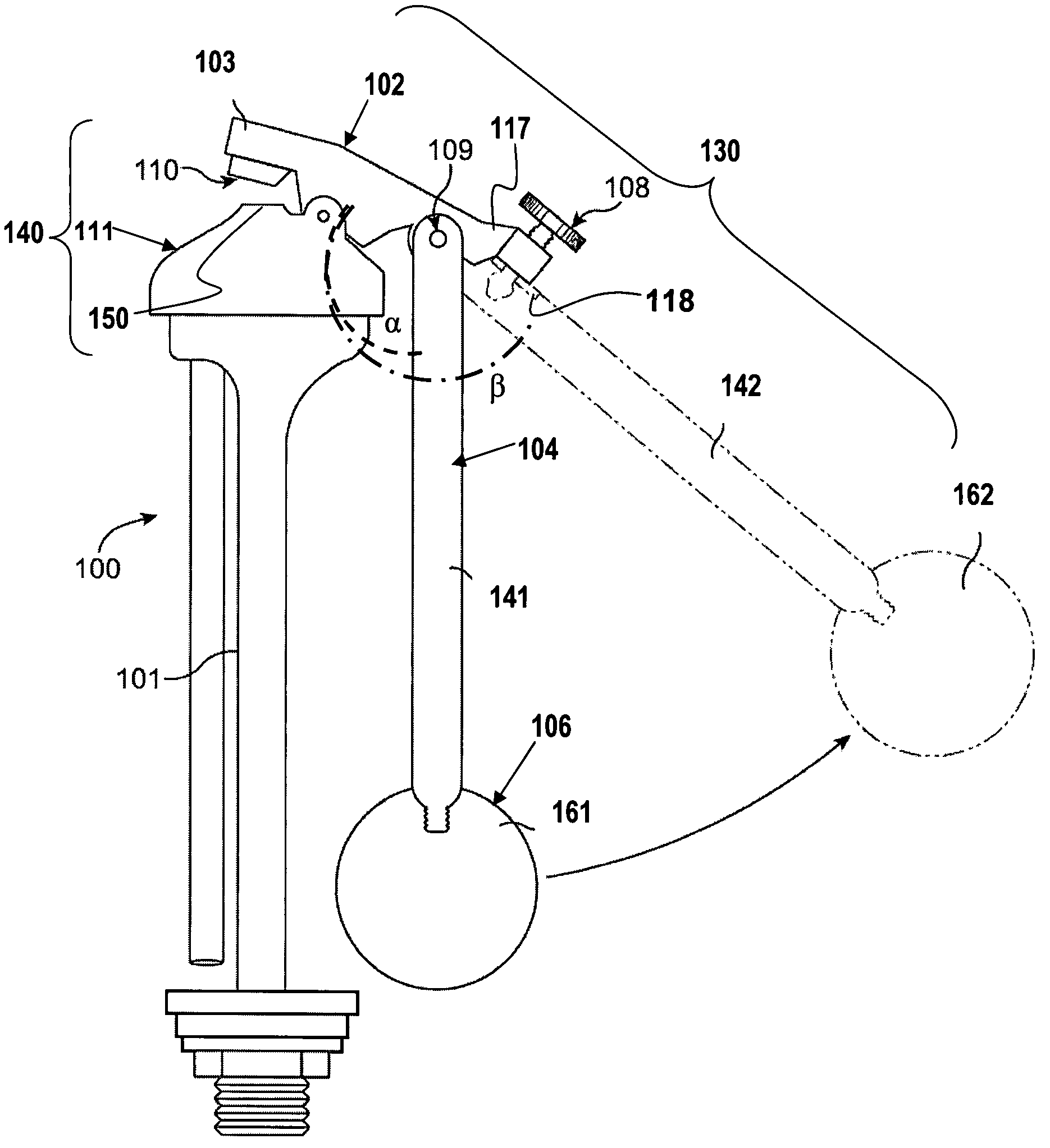 Retractable float for a ballcock valve