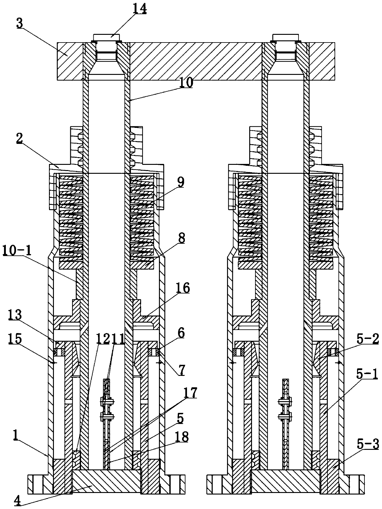 Parallel type self-resetting efficient buffering brake device