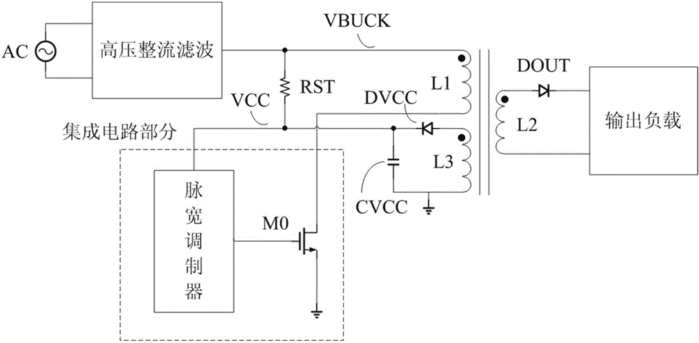 Power MOS pipe switch power supply integration power supply circuit without auxiliary winding