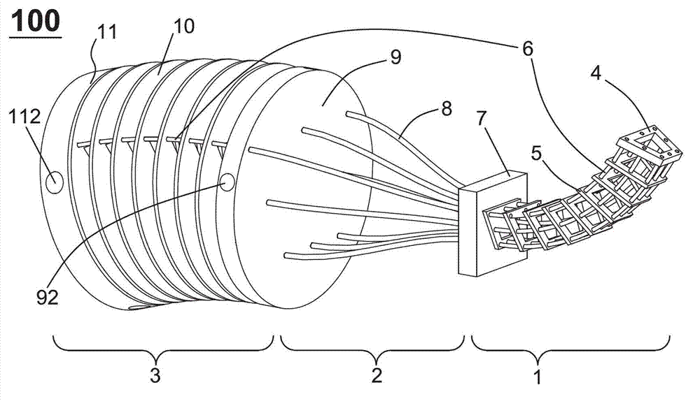 Flexible continuous body mechanical structure capable of bending and stretching