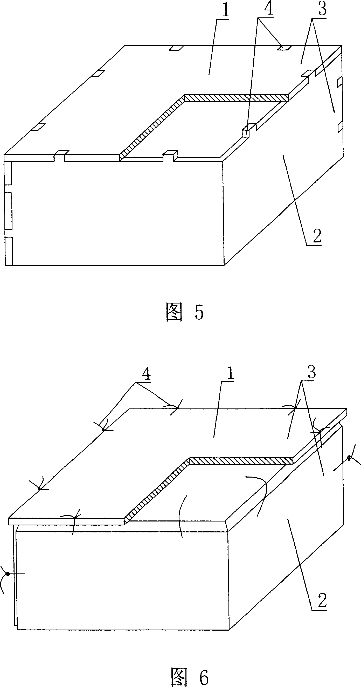 A hollow shuttering component in use for filling in concrete