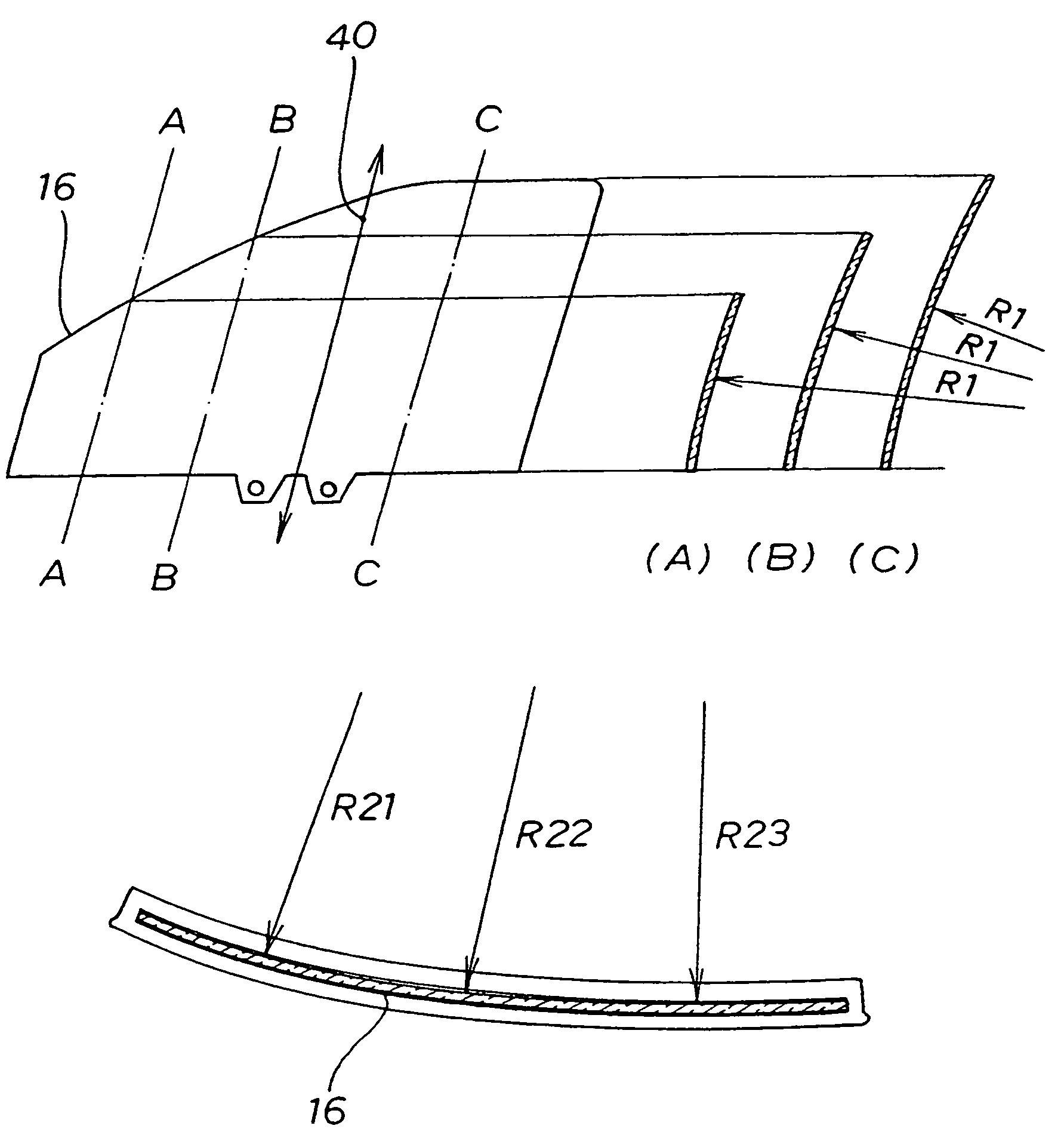 Bi-directionally-curved vehicle window pane and vehicle door structure incorporating the same