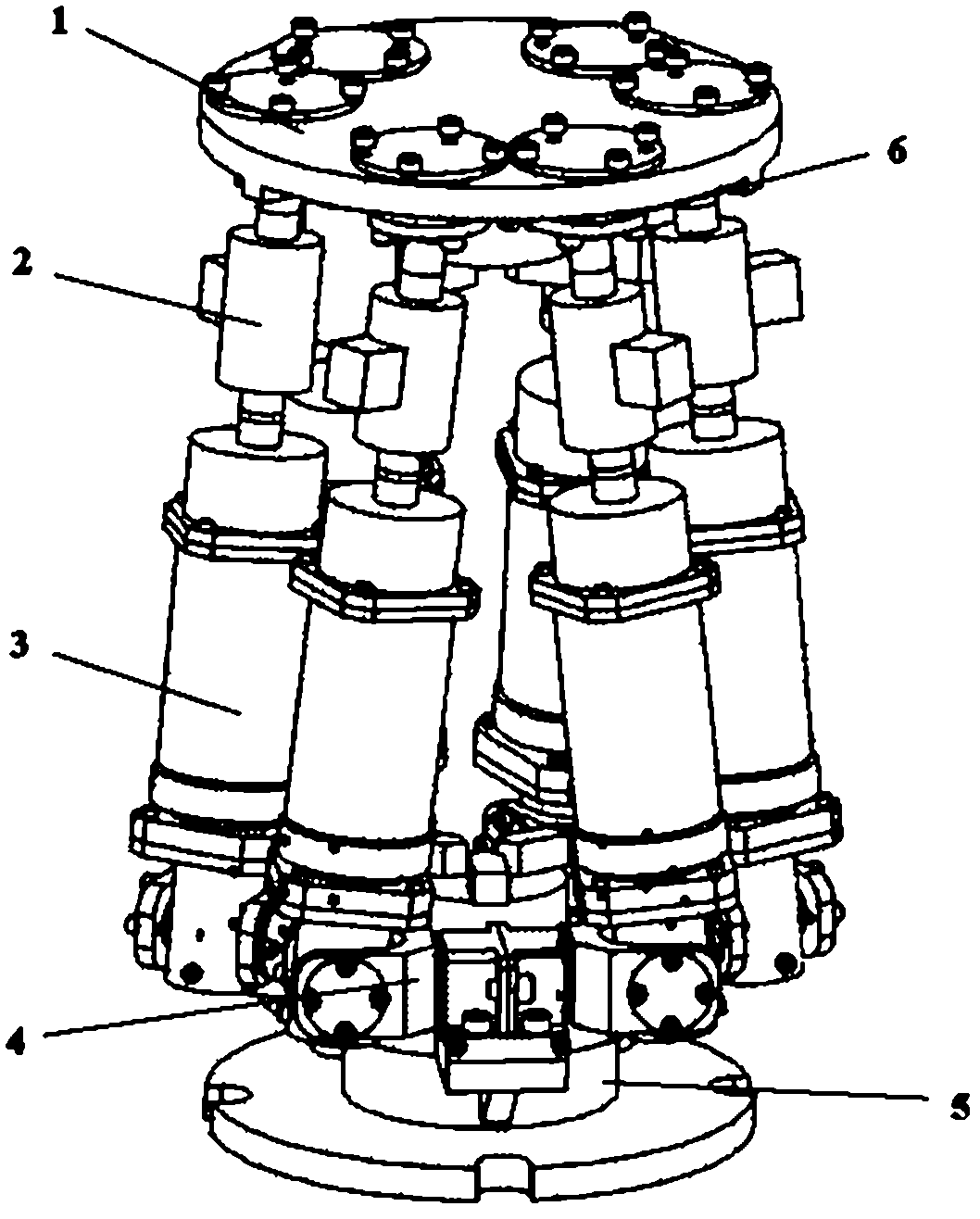 Six-dimensional force high-frequency fatigue testing machine and its use